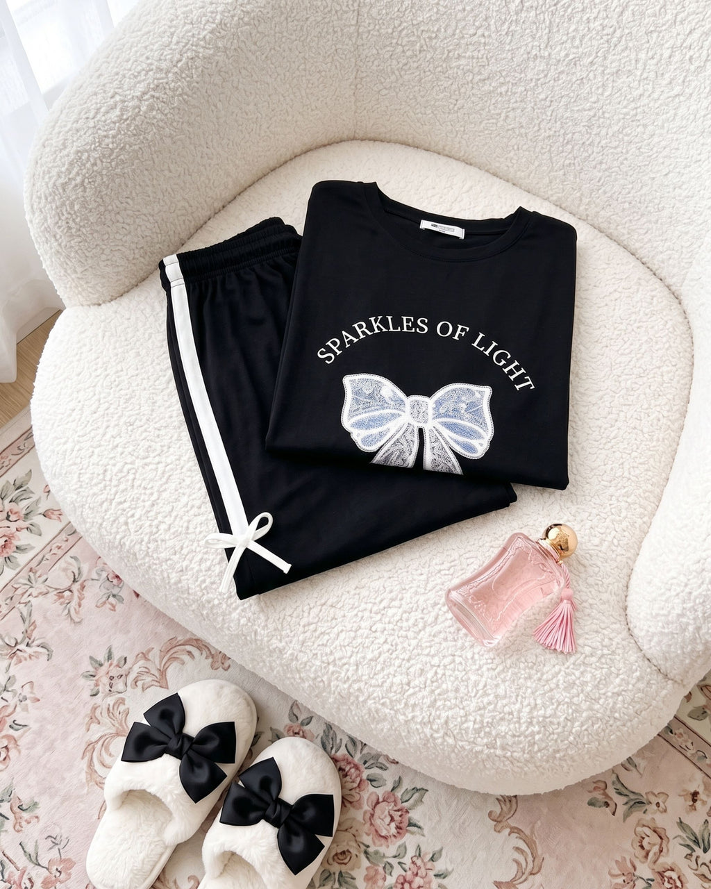 Women's Graphic Bow Two-Piece Loungewear Set