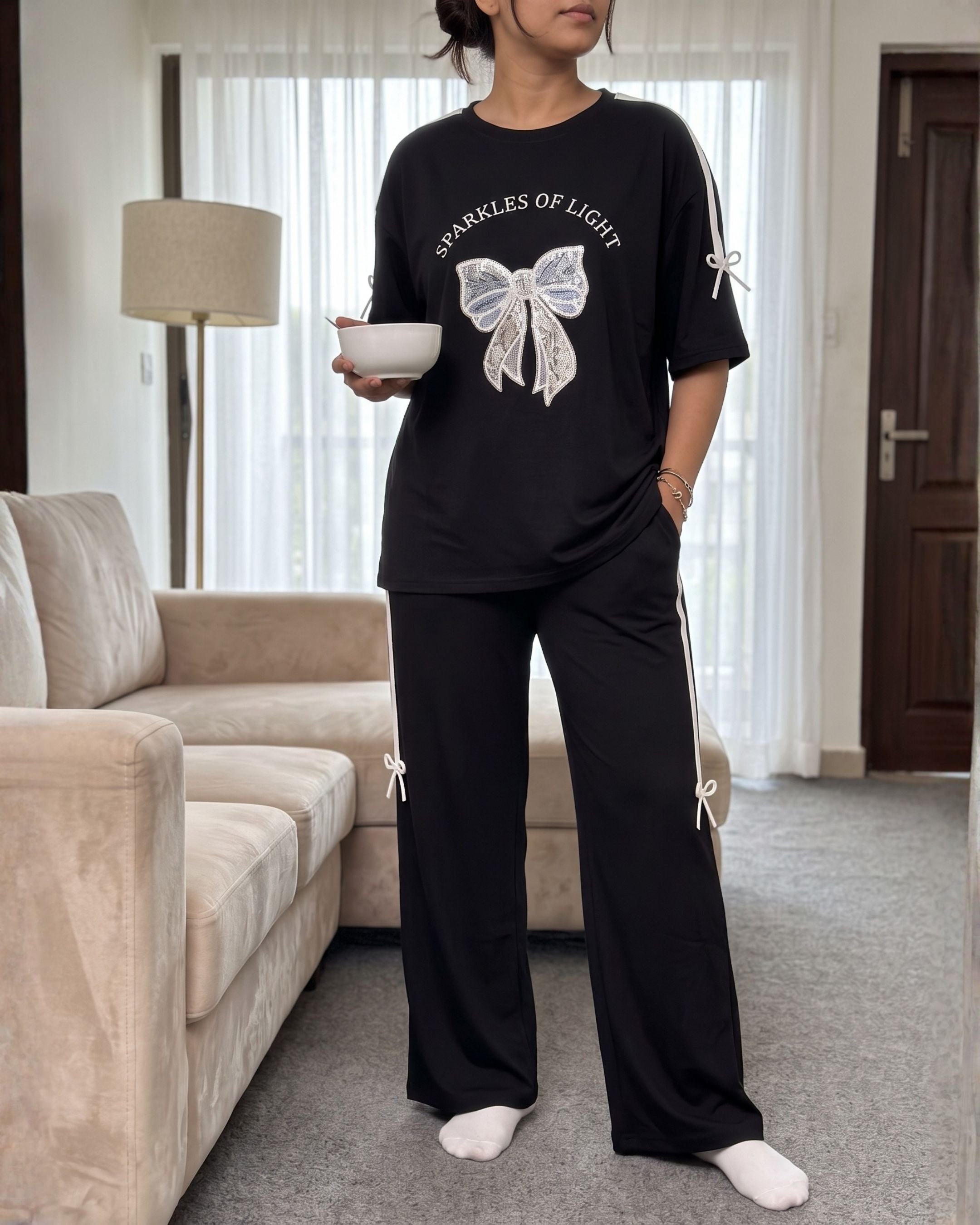 Women's Graphic Bow Two-Piece Loungewear Set