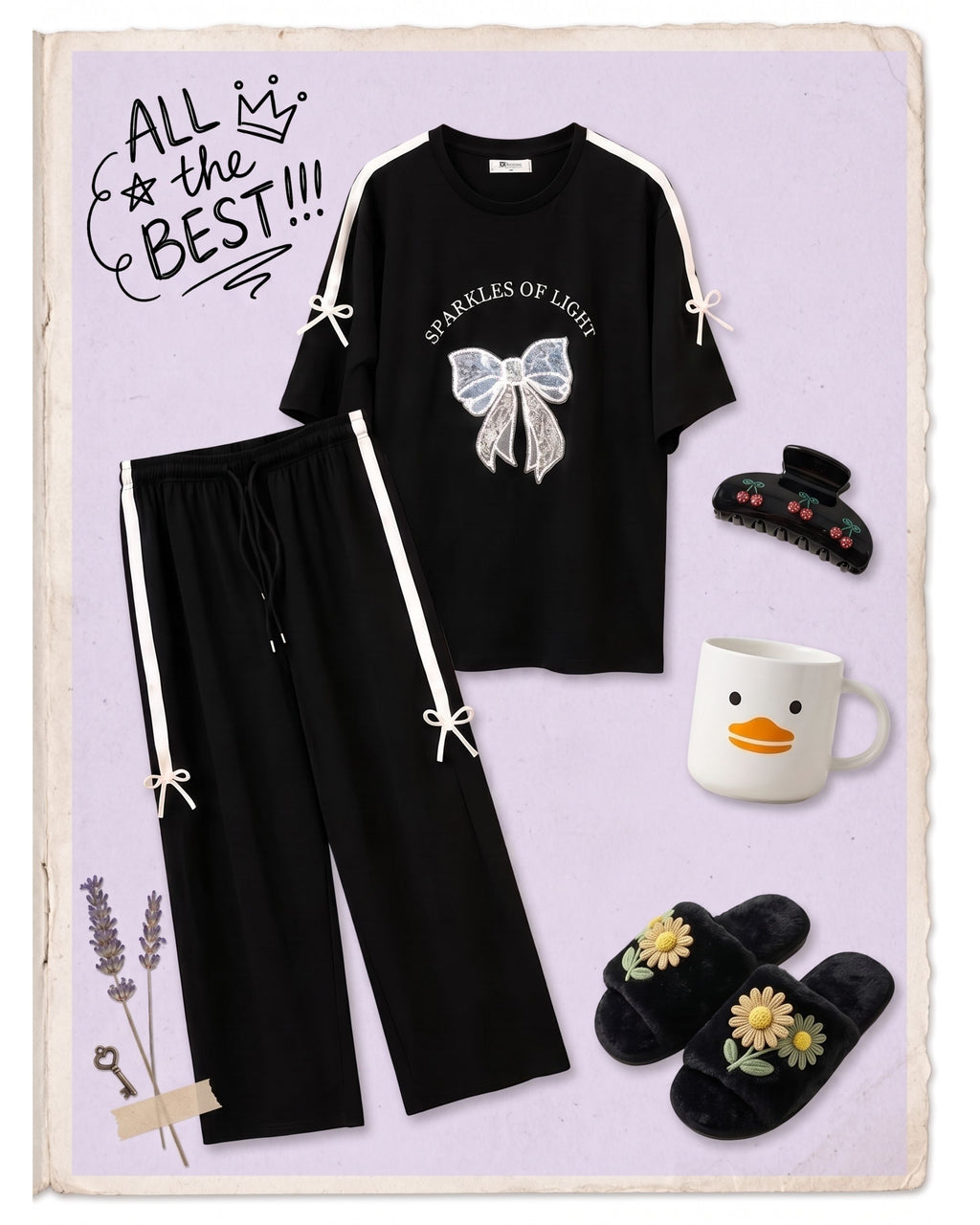 Women's Graphic Bow Two-Piece Loungewear Set
