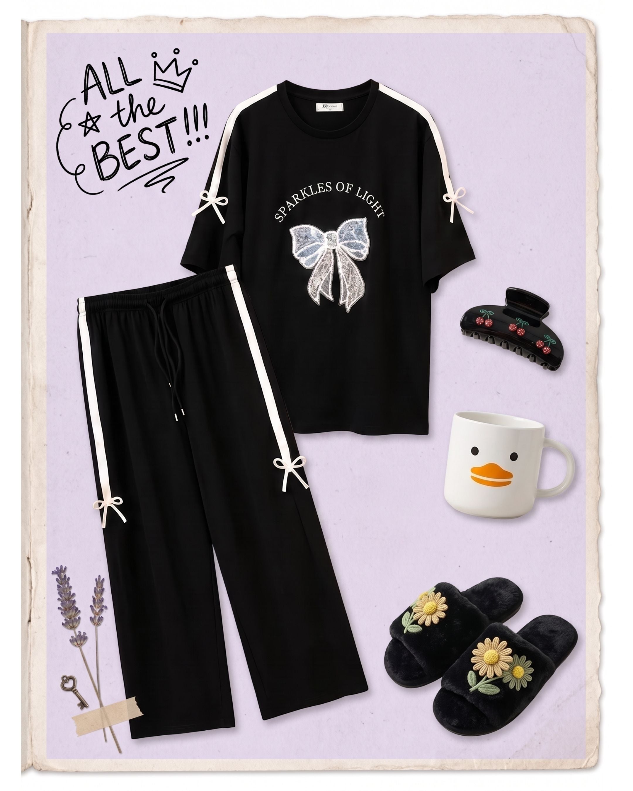 Women's Graphic Bow Two-Piece Loungewear Set