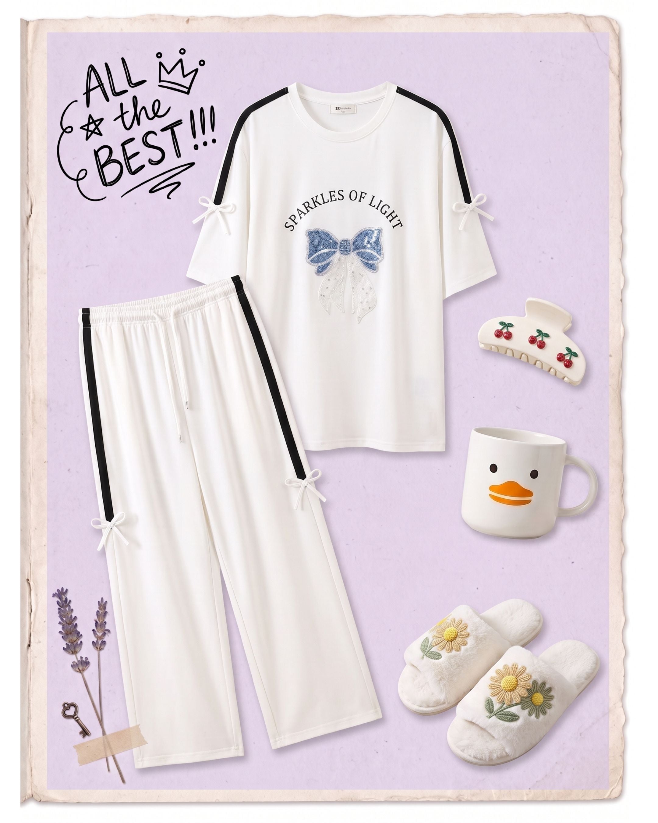 Women's Graphic Bow Two-Piece Loungewear Set