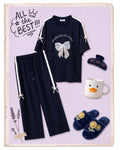 Women's Graphic Bow Two-Piece Loungewear Set (R-2245)