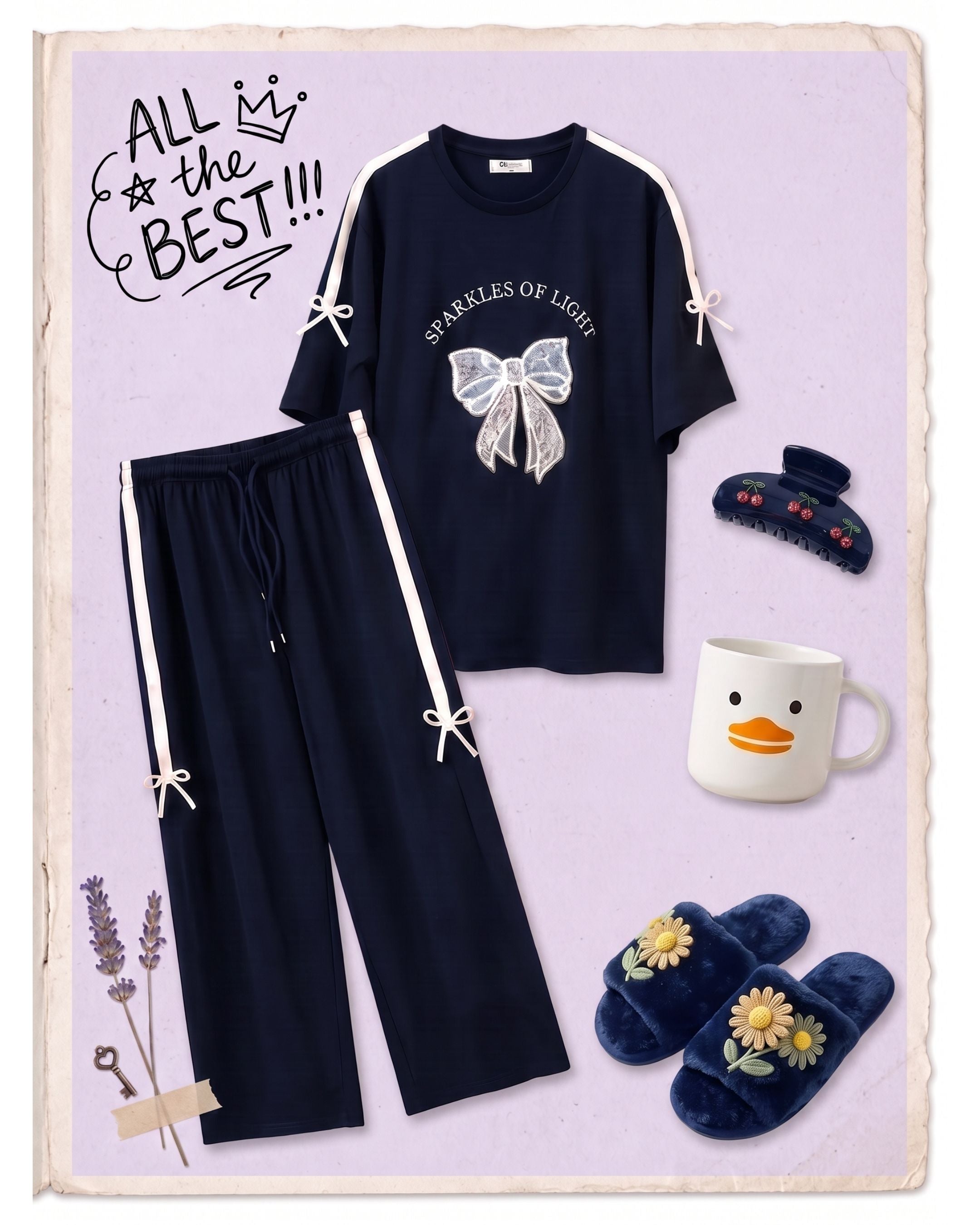 Women's Graphic Bow Two-Piece Loungewear Set
