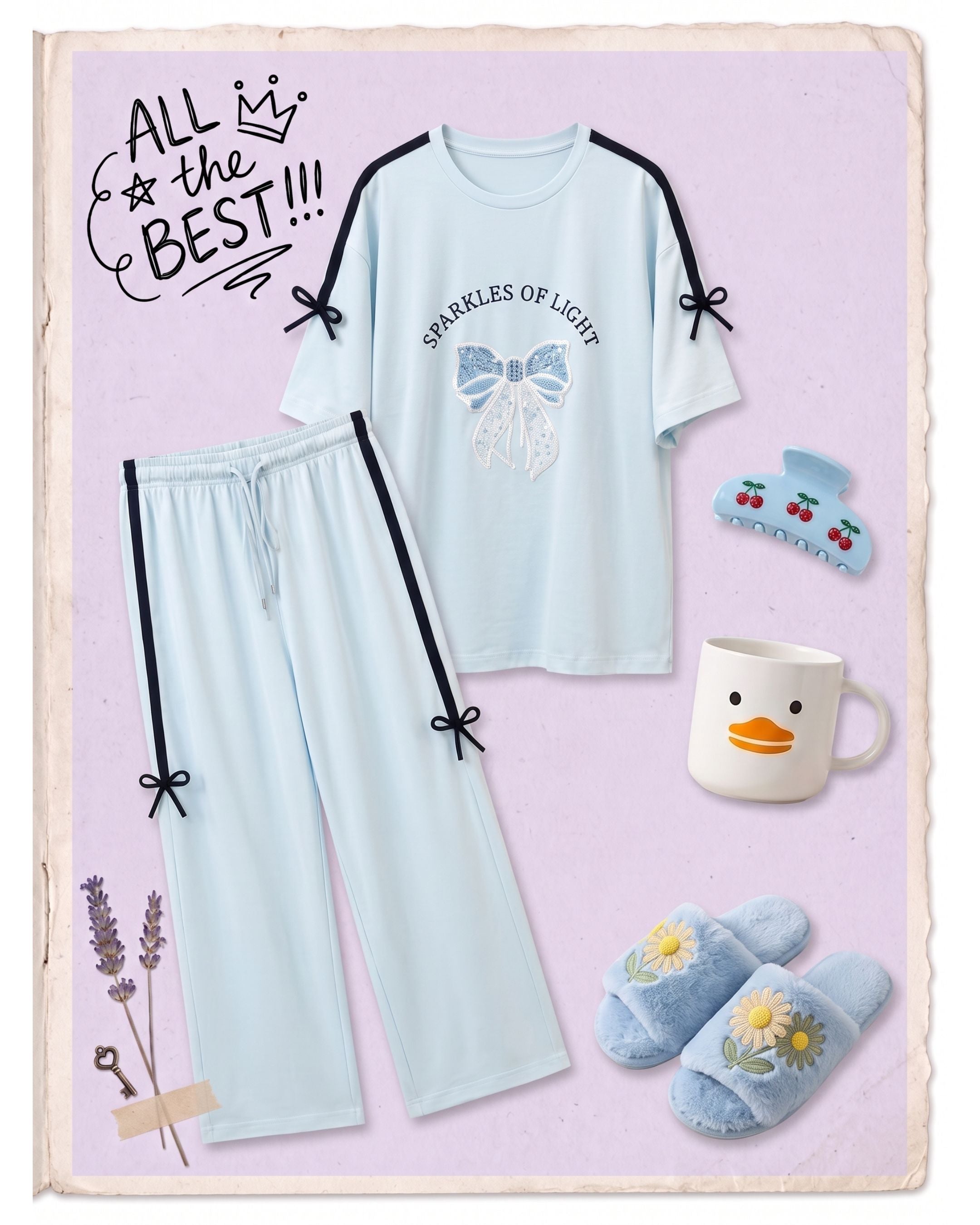 Women's Graphic Bow Two-Piece Loungewear Set