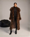 Women’s Leopard Print Faux Fur Long Coat with Plush Collar & Cuffs (Animal) CC0125