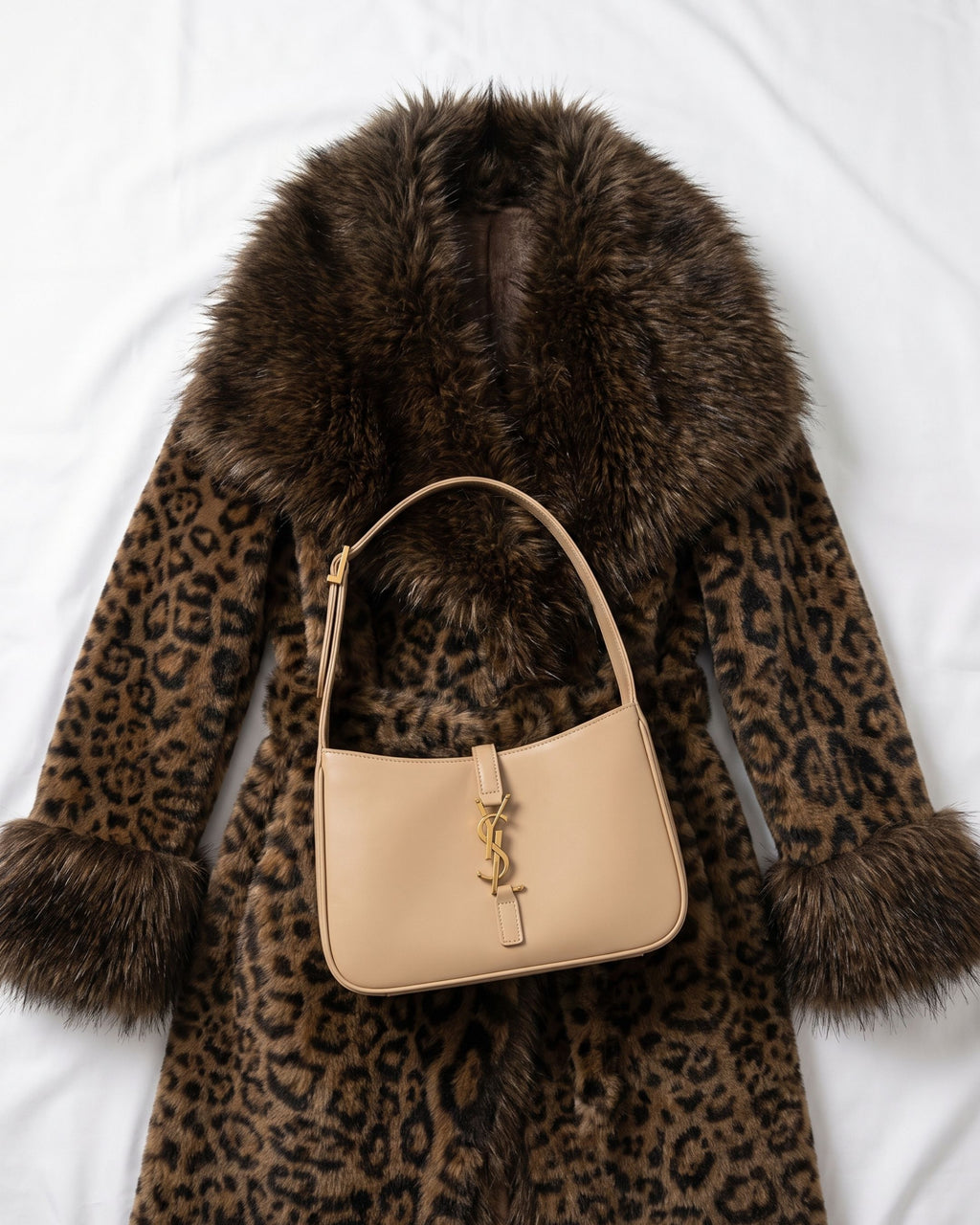 Women’s Leopard Print Faux Fur Long Coat with Plush Collar & Cuffs (Animal) CC0125