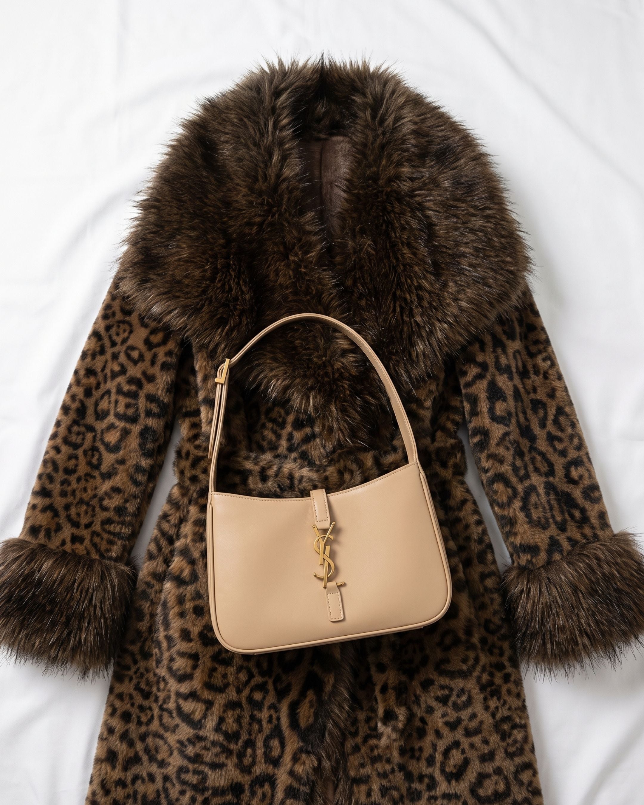 Women’s Leopard Print Faux Fur Long Coat with Plush Collar & Cuffs (Animal) CC0125