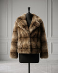 Women's Plush Paneled Faux Fur Cropped Jacket (Khaki/Cafe) LH1093