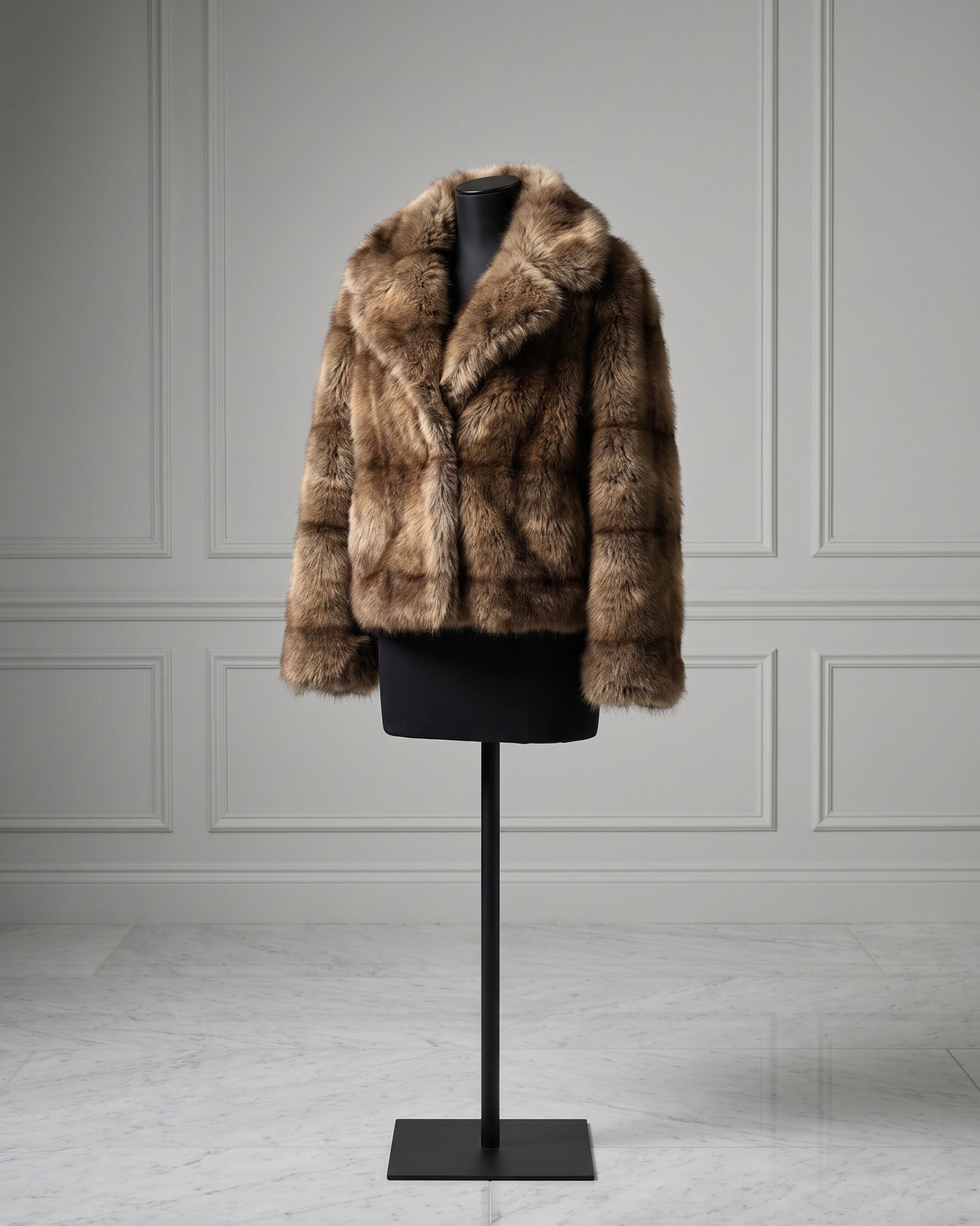 Women's Plush Paneled Faux Fur Cropped Jacket (Khaki/Cafe) LH1093