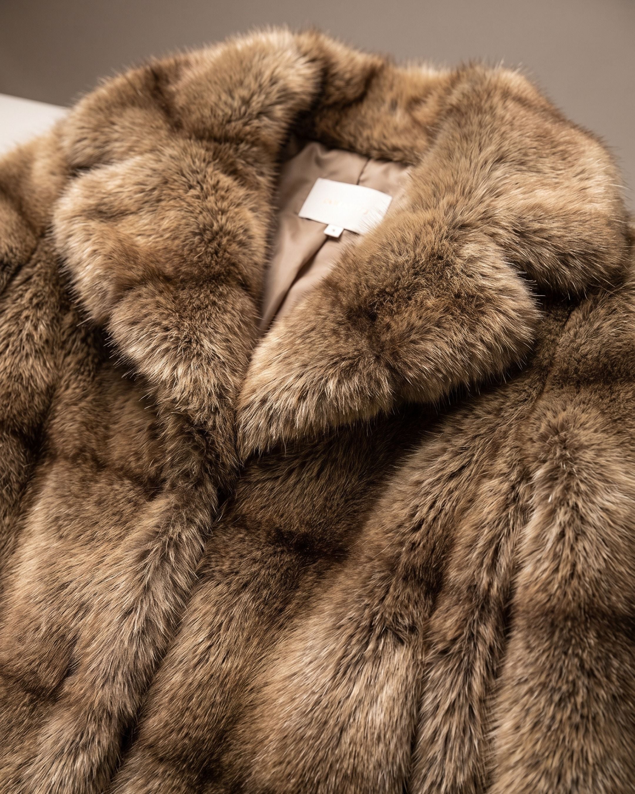 Women's Plush Paneled Faux Fur Cropped Jacket (Khaki/Cafe) LH1093