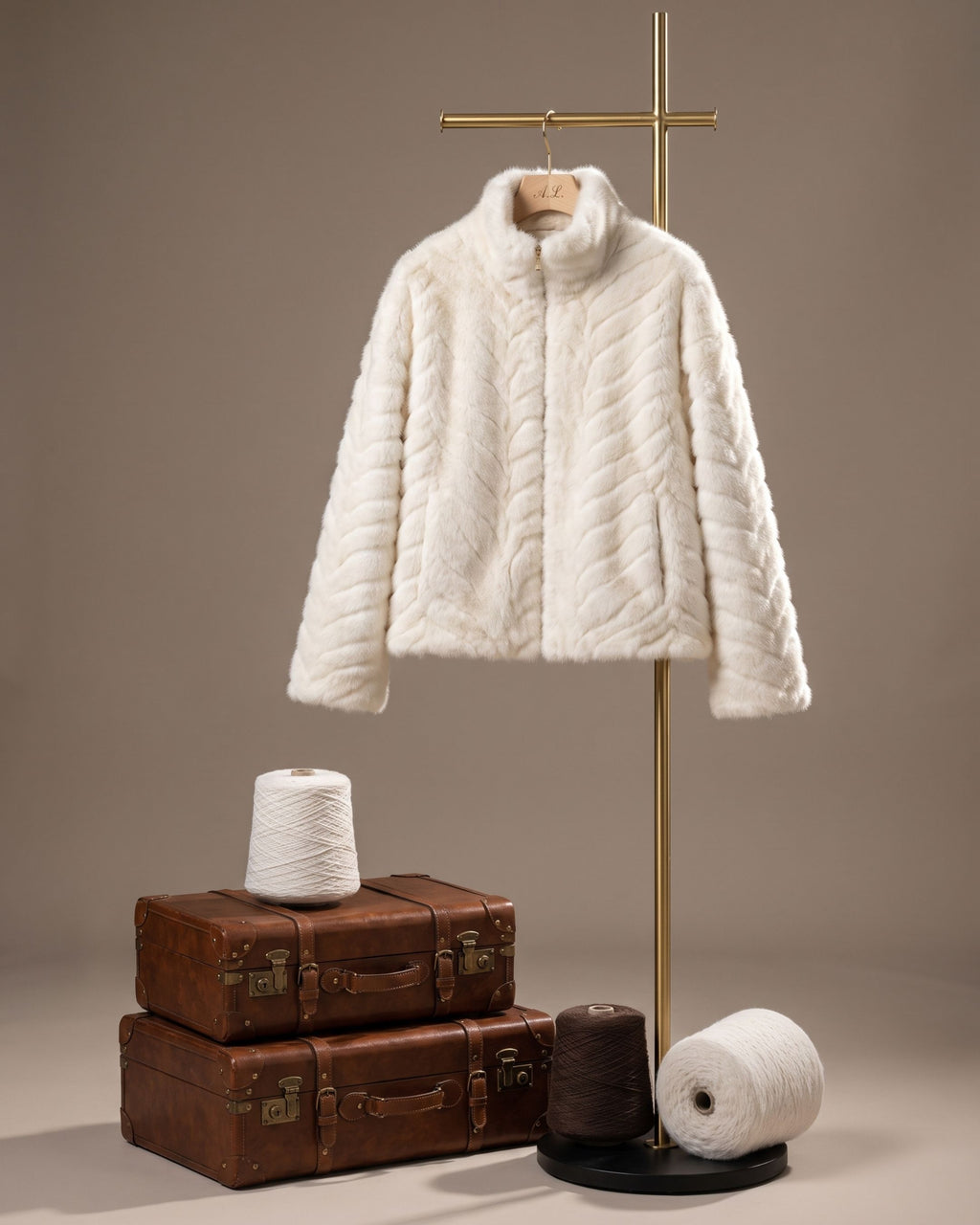 Women's Plush Chevron Textured Zip Jacket (White) HHX895