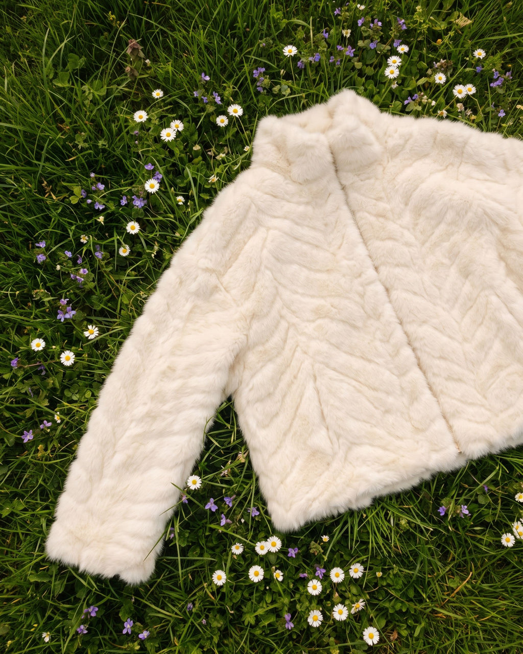 Women's Plush Chevron Textured Zip Jacket (White) HHX895