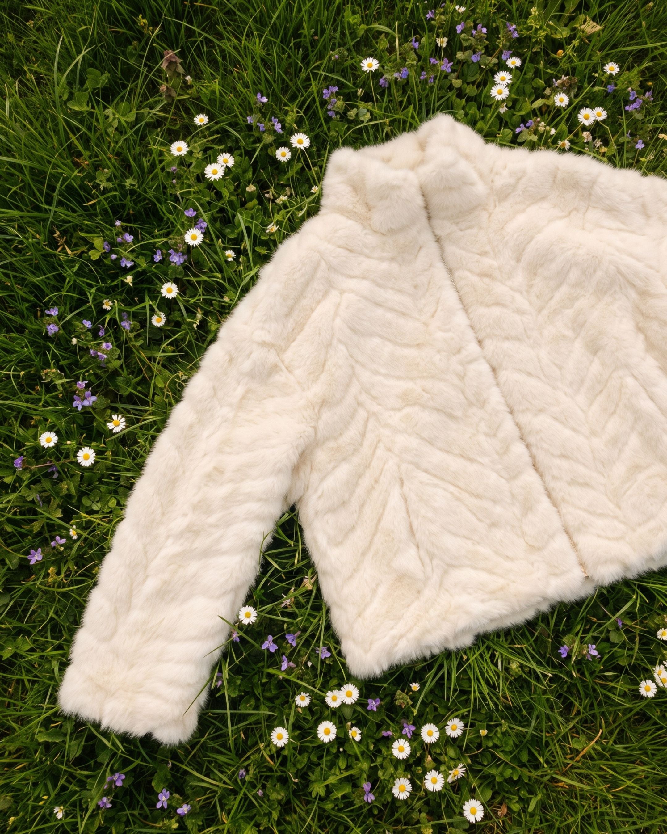Women's Plush Chevron Textured Zip Jacket (White) HHX895