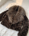 Women's Statement Plush Collar Cropped Fur Jacket (Cafe) AP90