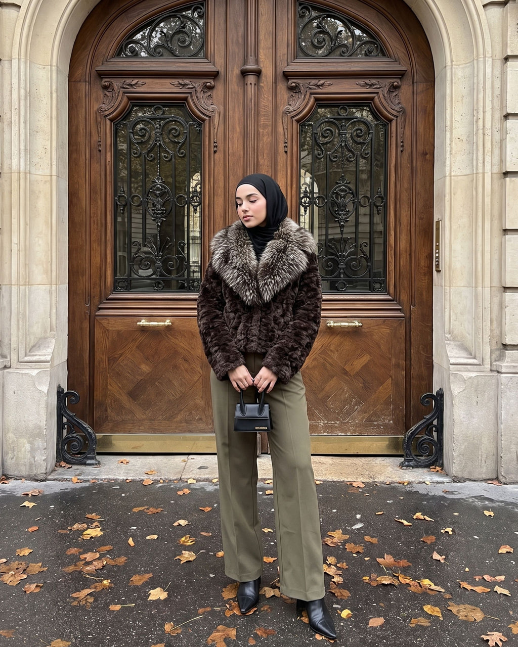 Women's Statement Plush Collar Cropped Fur Jacket (Cafe) AP90