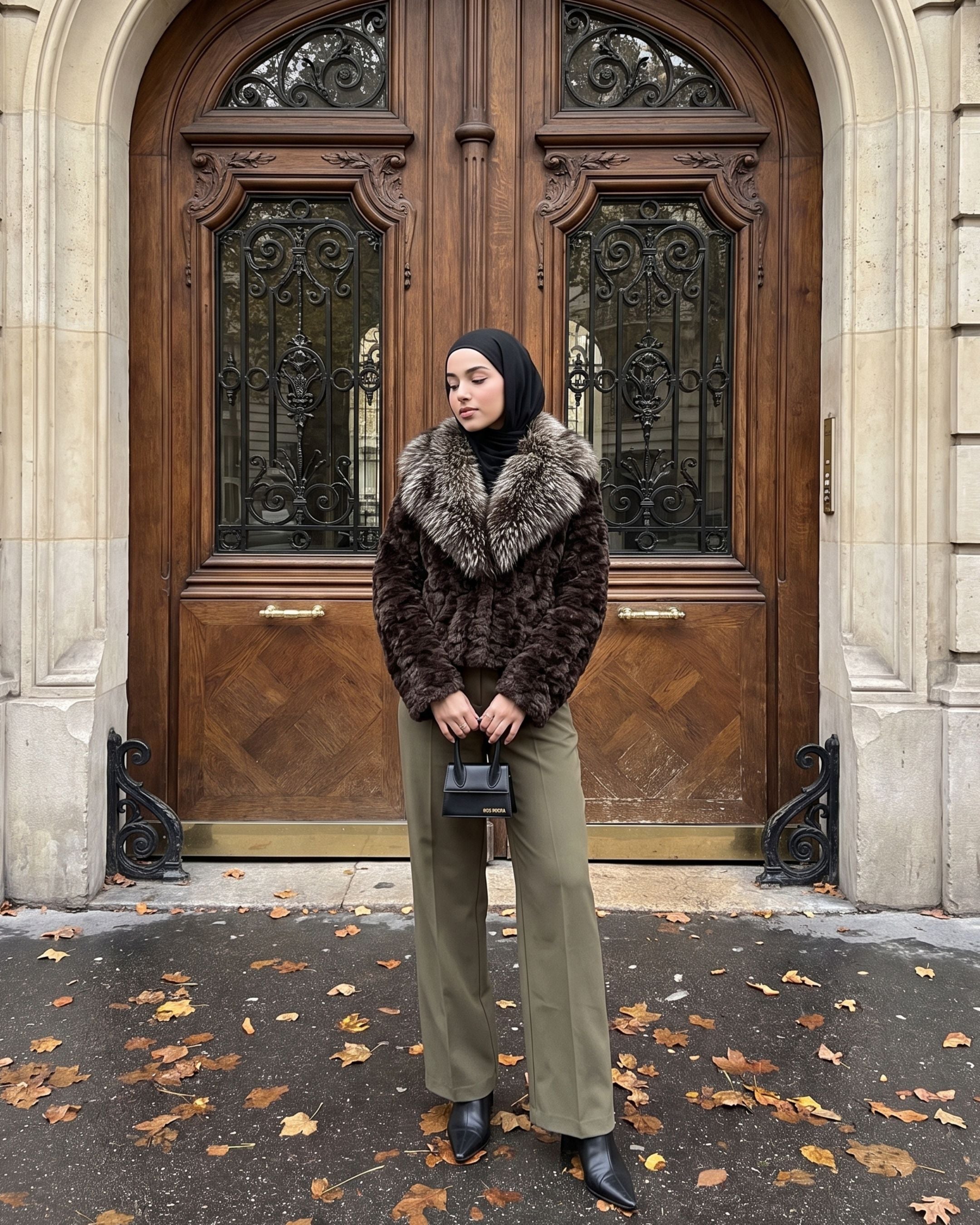 Women's Statement Plush Collar Cropped Fur Jacket (Cafe) AP90