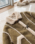 Women's Oversized Shearling Aviator Duffle Jacket (Khaki) JJ02