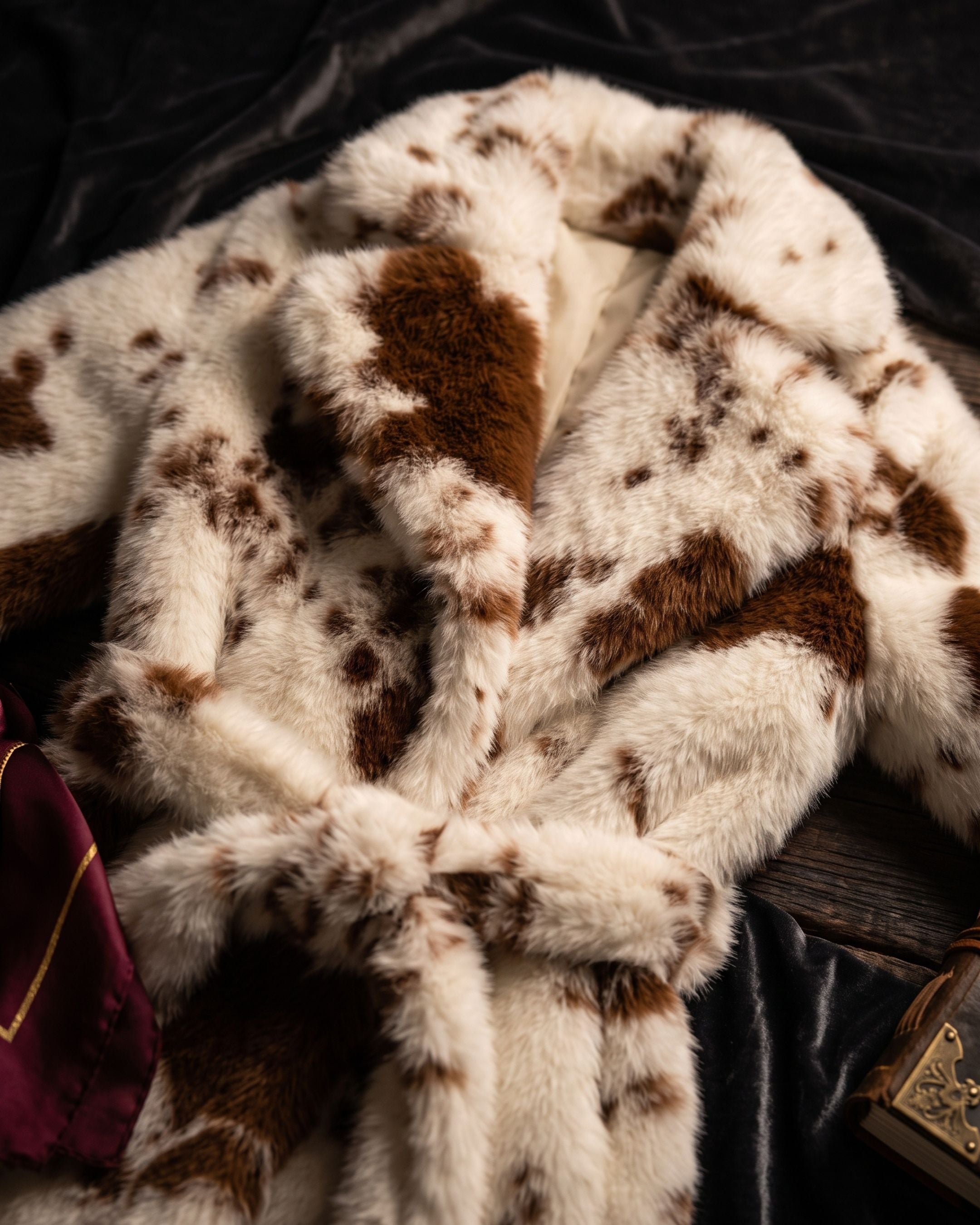 Women's Spotted Plush Faux Fur Wrap Overcoat (Animal) LHA20