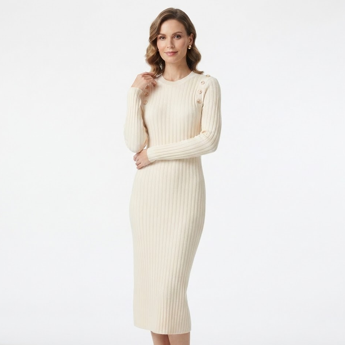 Button Detail Ribbed Midi Dress (BD-03)