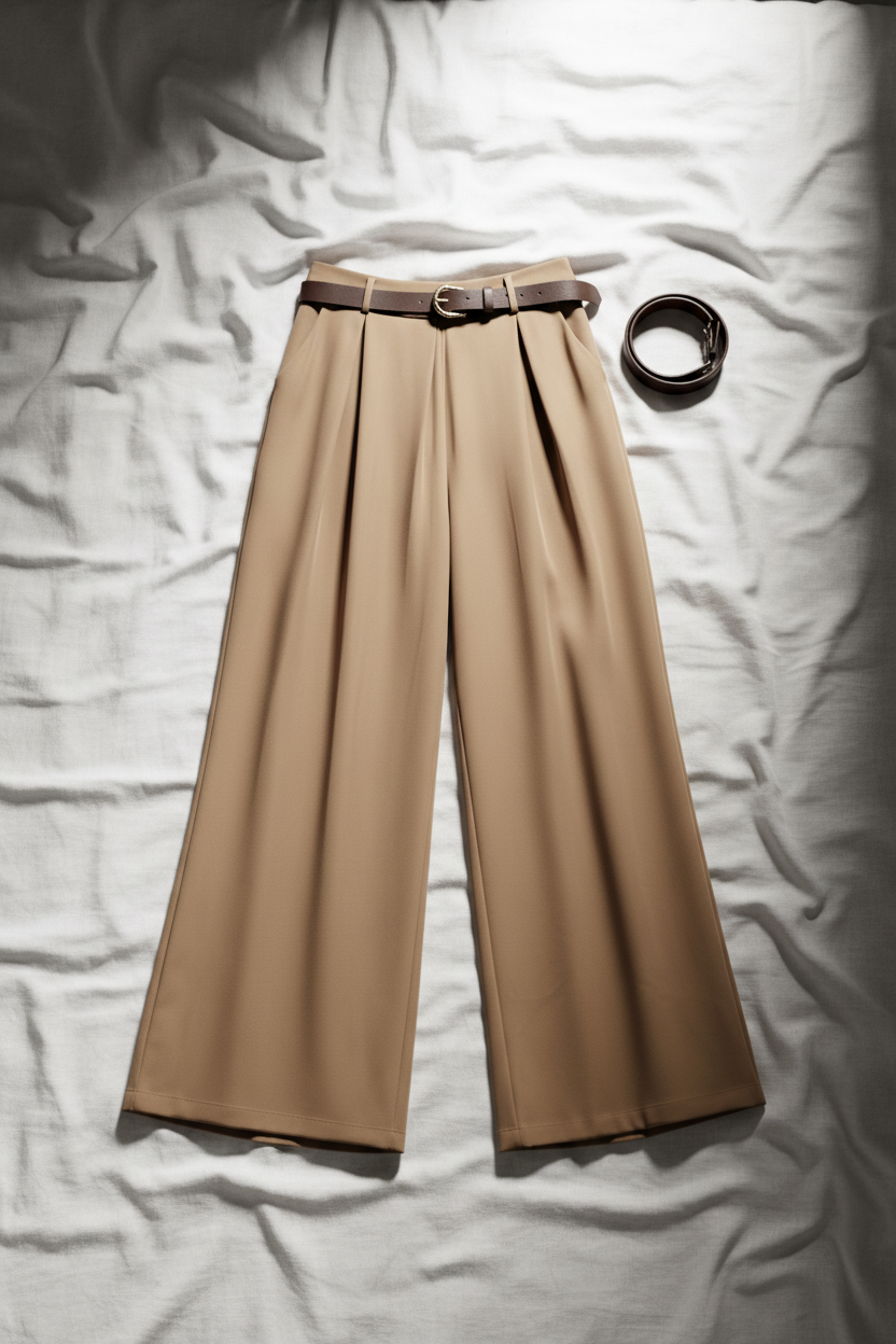 Belted High-Waist Wide-Leg Trousers (1063)