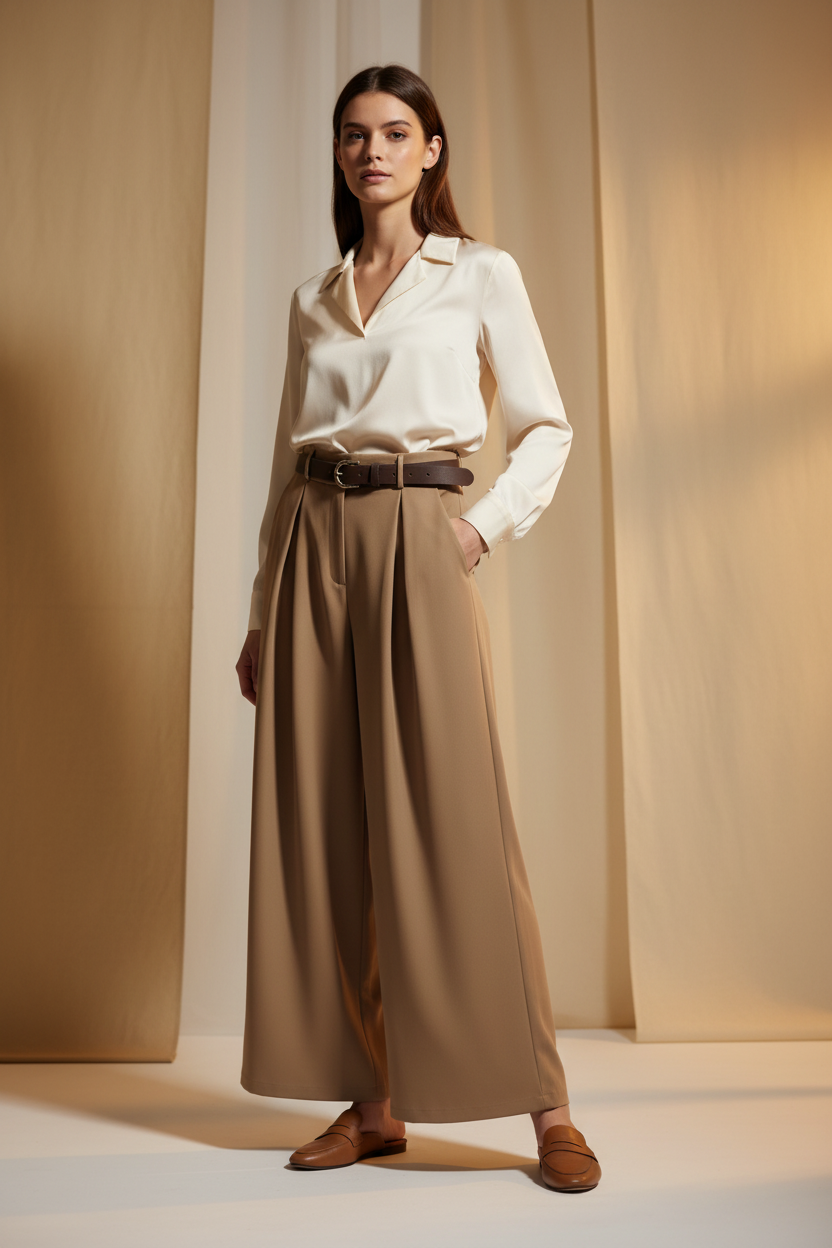 Belted High-Waist Wide-Leg Trousers (1063)