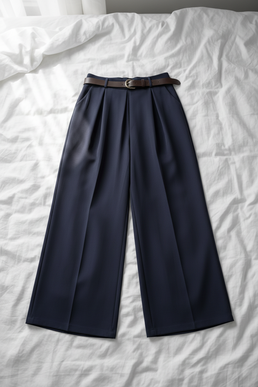 Belted High-Waist Wide-Leg Trousers (1063)