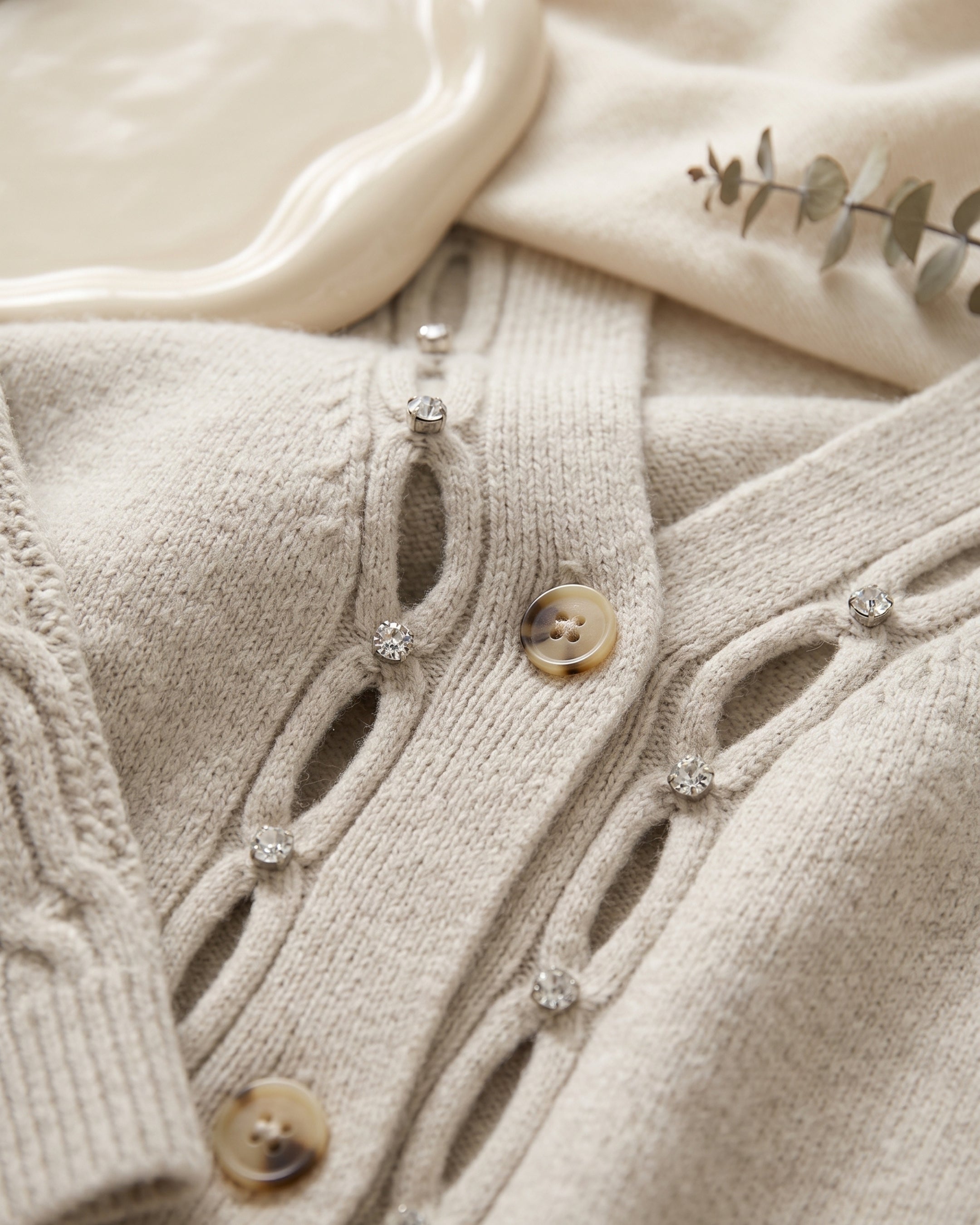 Women's Rhinestone Cutout Knit Cardigan (Gray/Black/) LS299