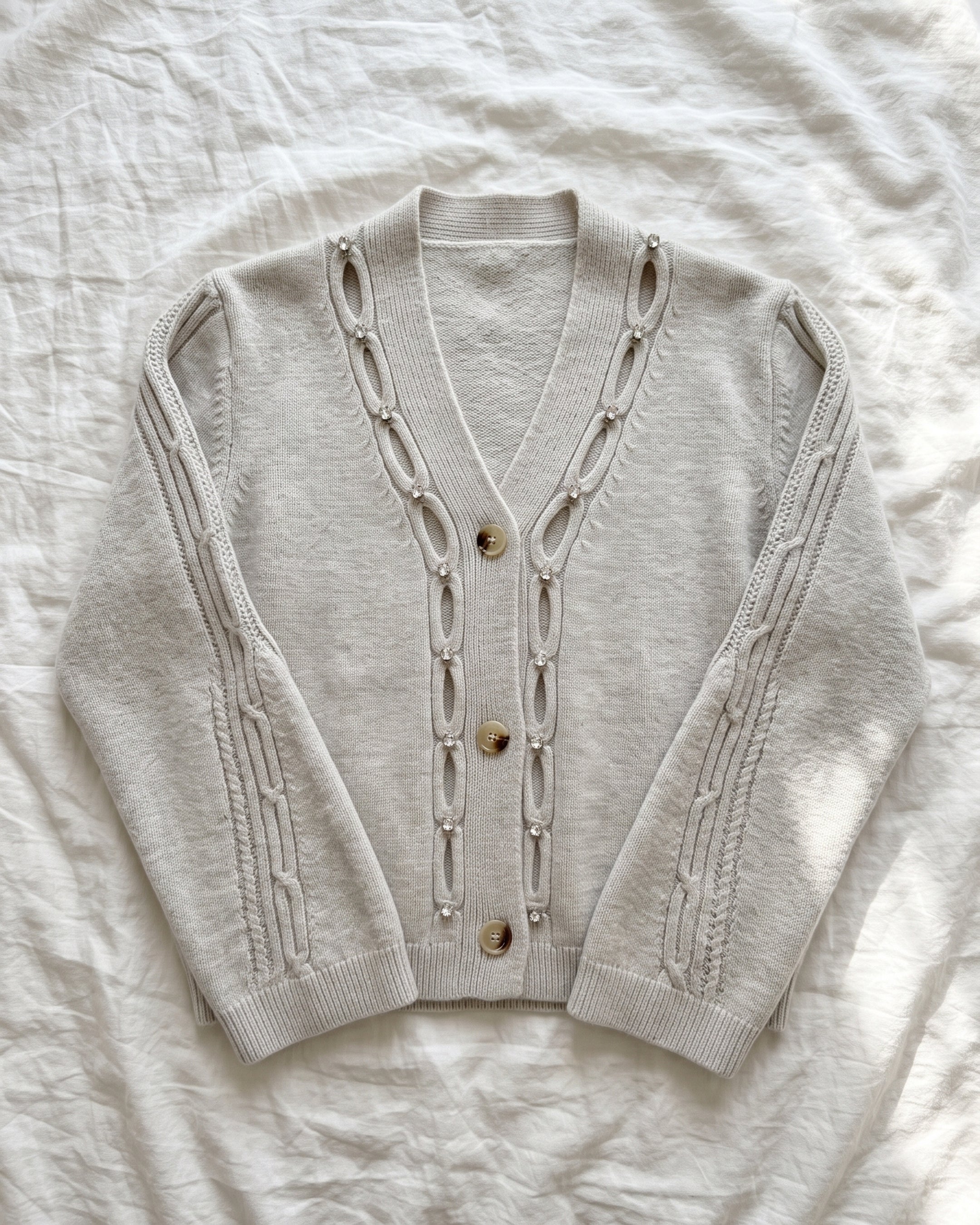 Women's Rhinestone Cutout Knit Cardigan (Gray/Black/Skin) LS299