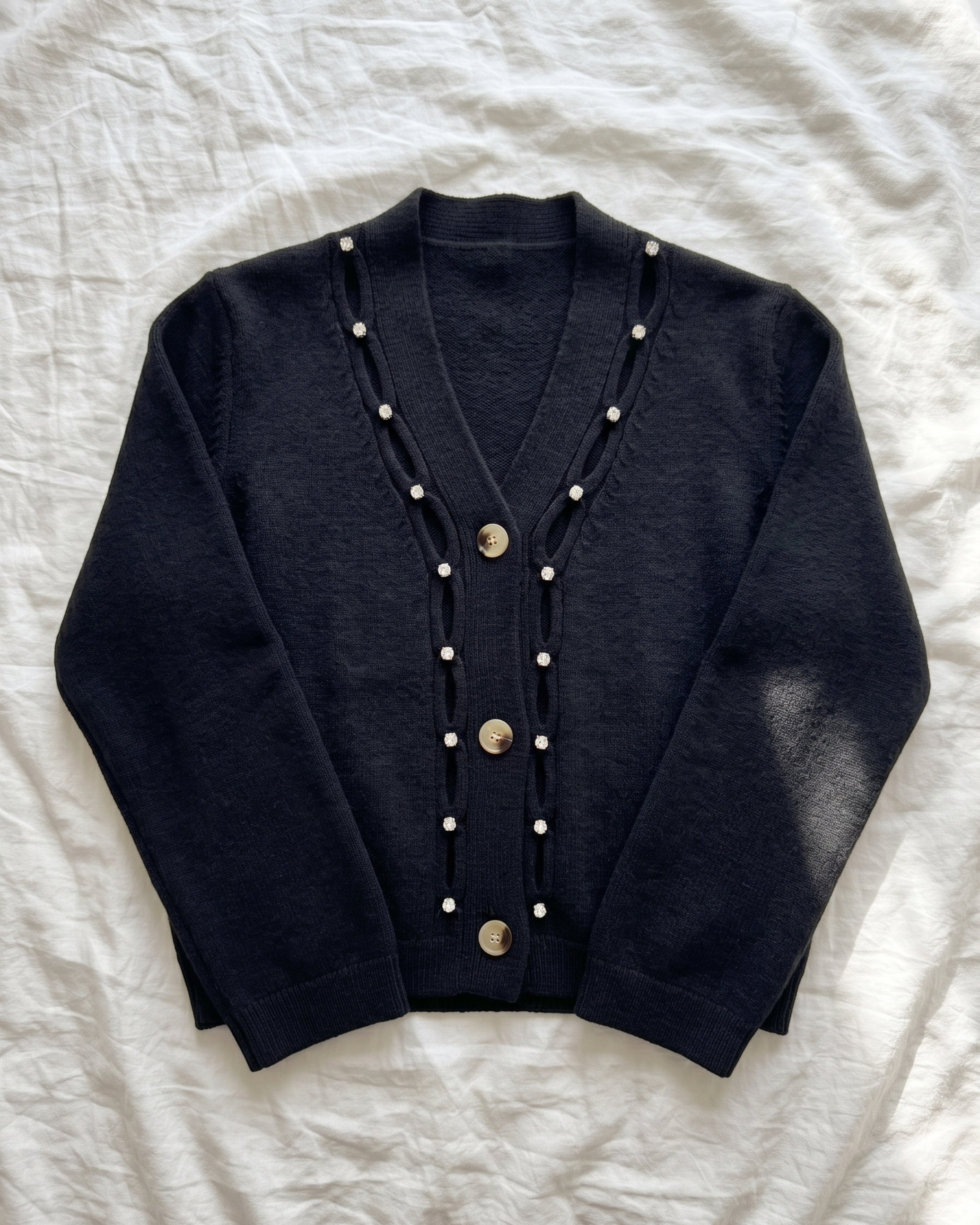Women's Rhinestone Cutout Knit Cardigan (Gray/Black/) LS299
