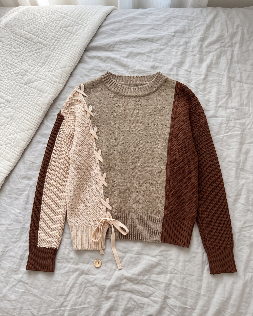Women's Lace-Up Sweater (Beige skin) V206508