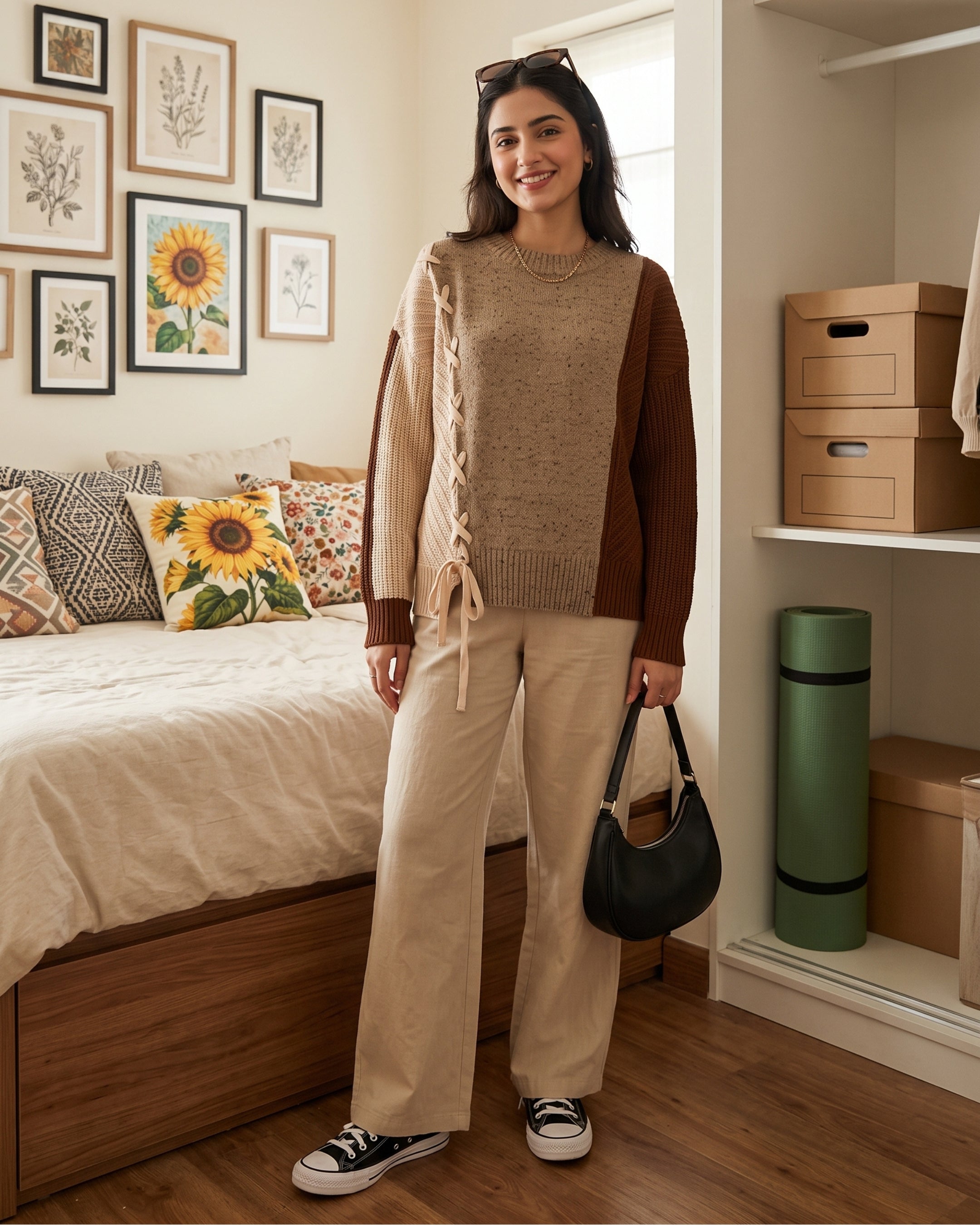Women's Lace-Up Sweater (Beige skin) V206508