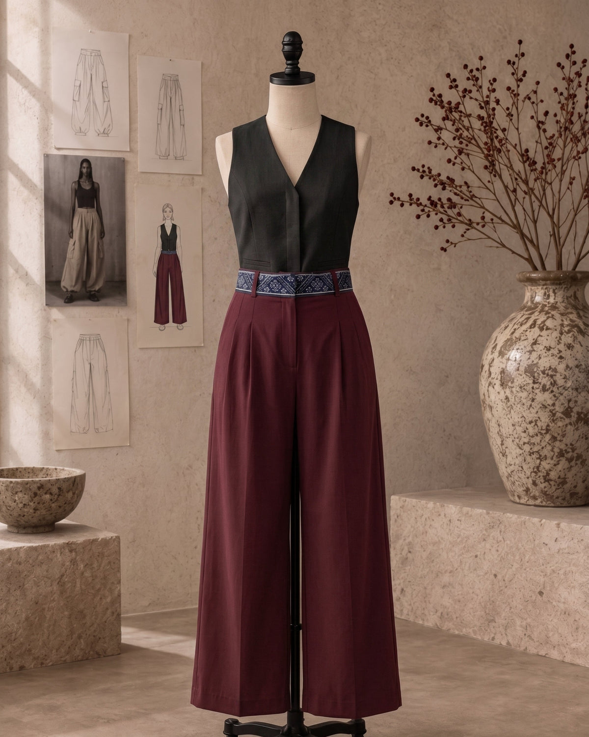 Wide Leg Pleated Trouser (TS-519)