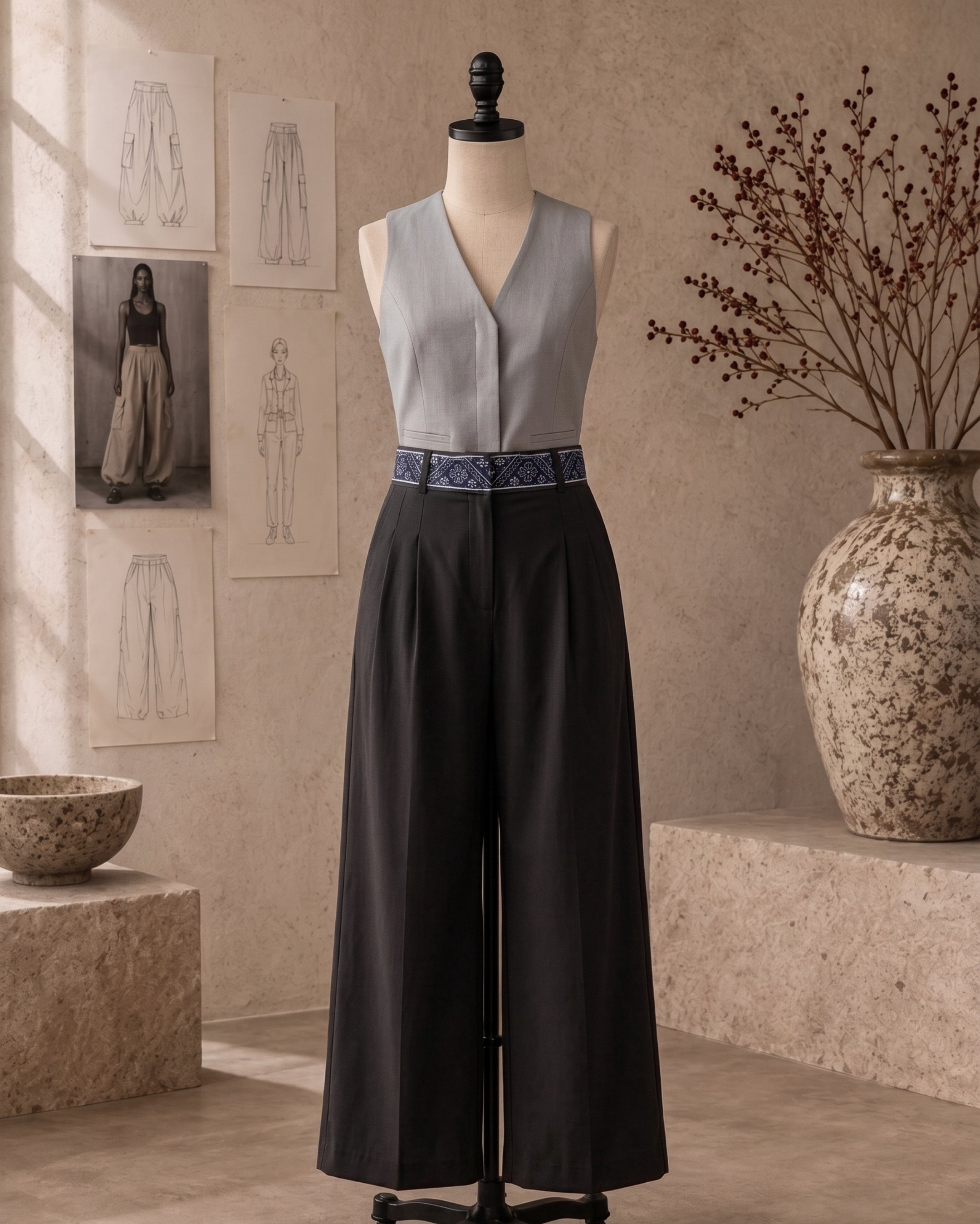 Wide Leg Pleated Trouser (TS-519)