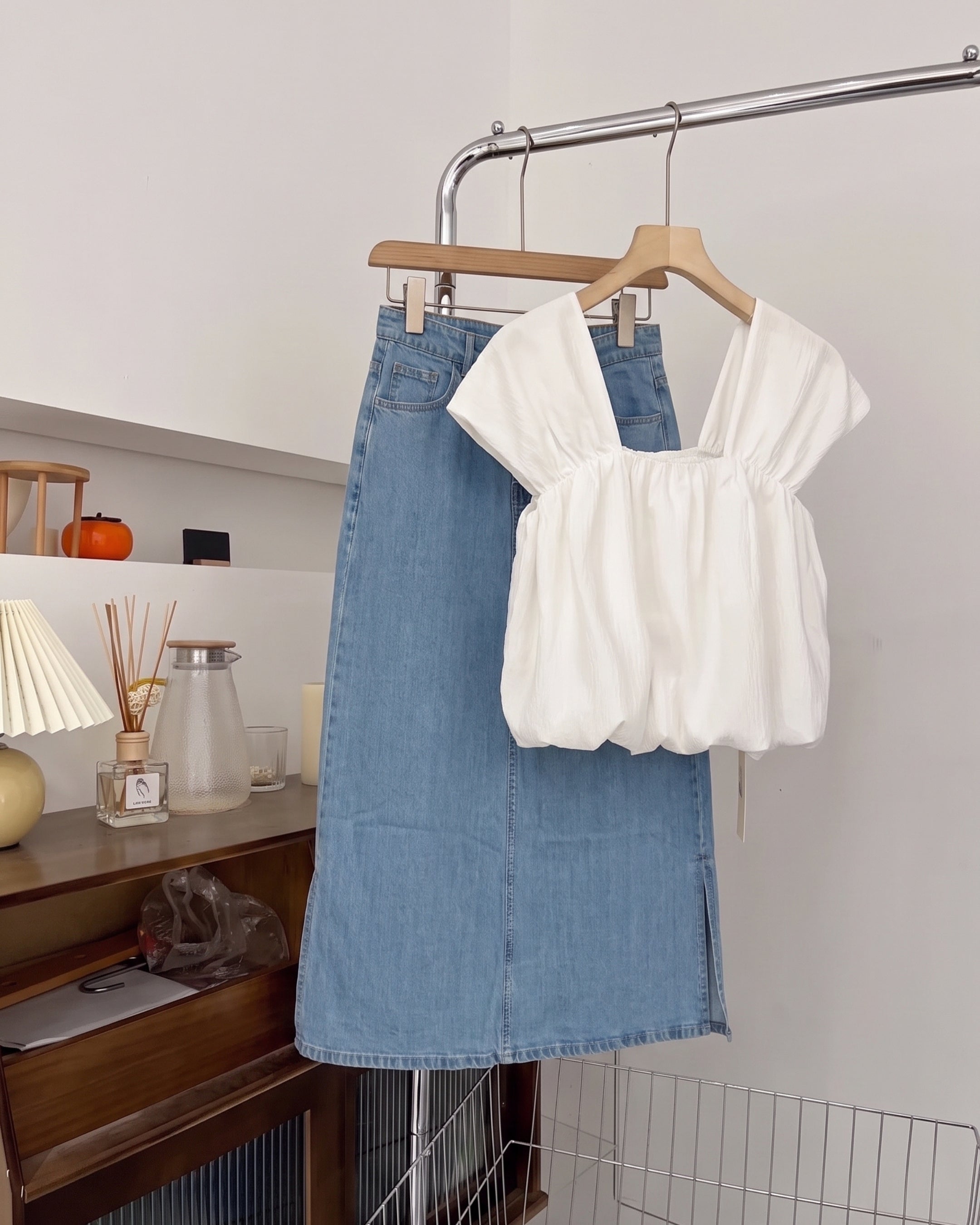 Denim Skirt Side Cut