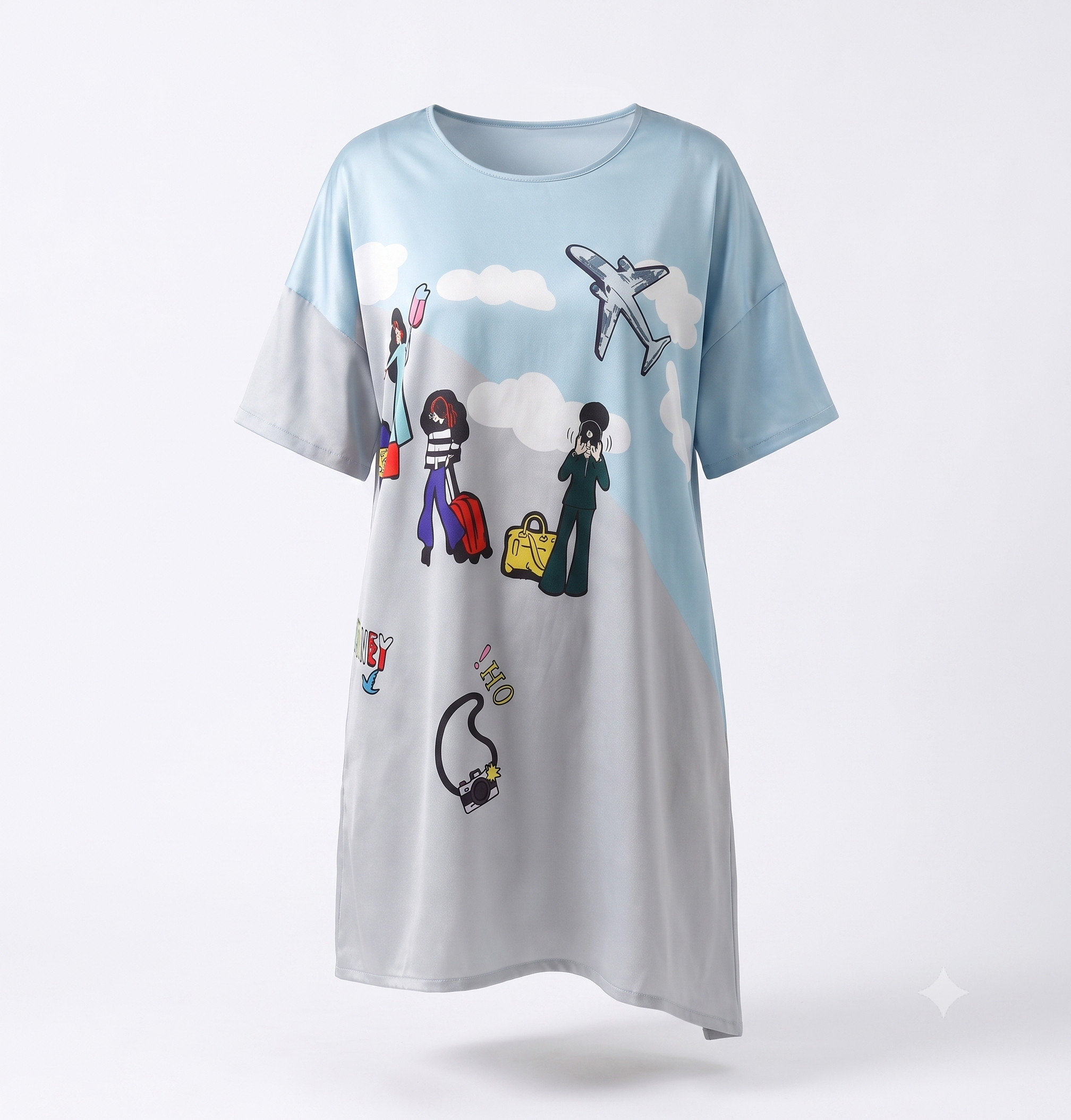 Sky Blue Relaxed Fit Long Nightshirt