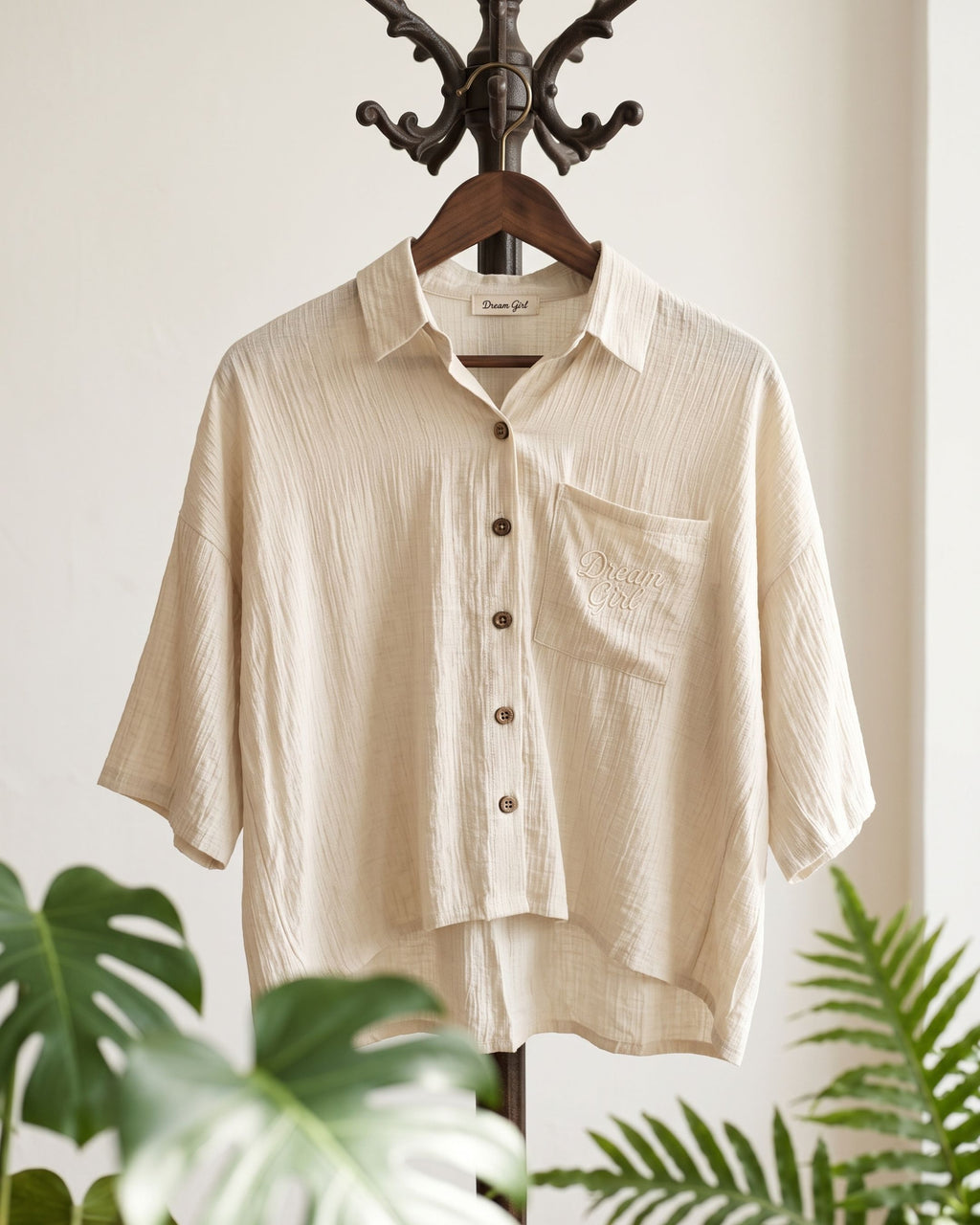 Women's Relaxed "Dream Girl" Embroidered Button-Down Shirt