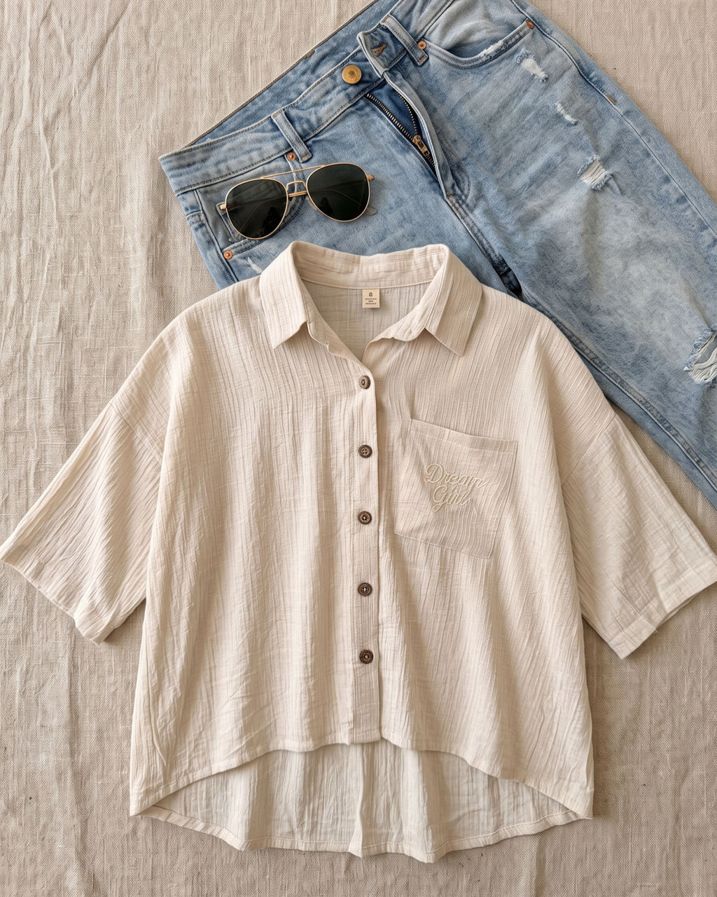 Women's Relaxed "Dream Girl" Embroidered Button-Down Shirt