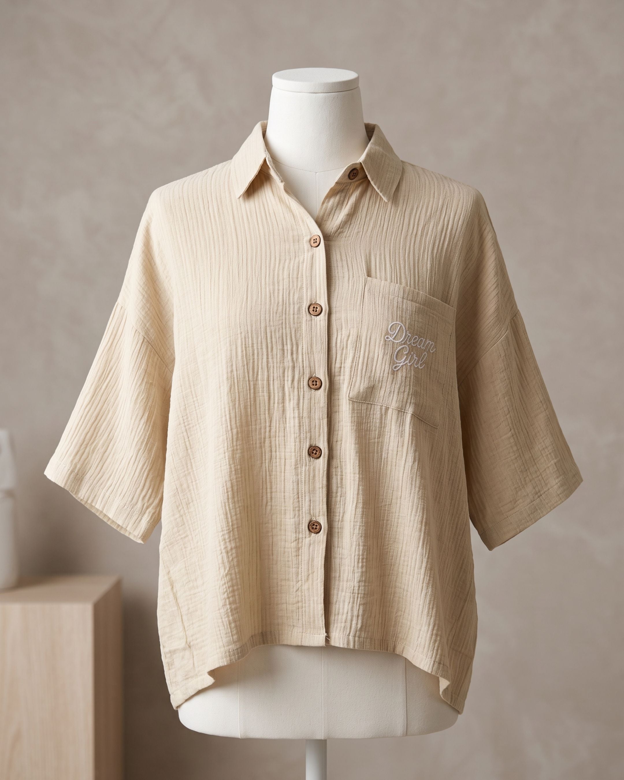 Women's Relaxed "Dream Girl" Embroidered Button-Down Shirt