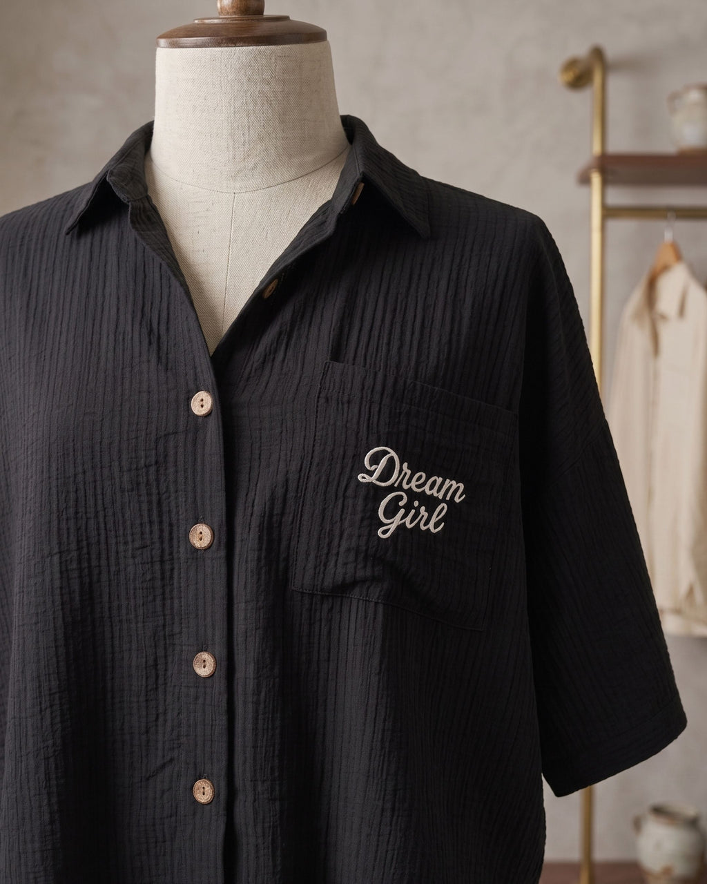 Women's Relaxed "Dream Girl" Embroidered Button-Down Shirt