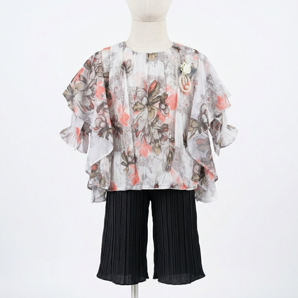 Floral Butterfly Pleated Set (D4802)