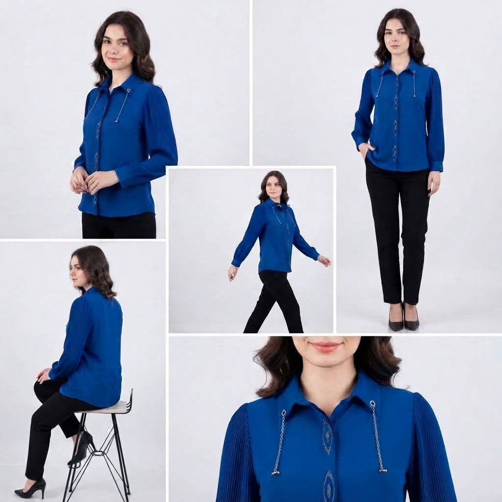 Elegant Placket Long-Sleeve Top (016210)