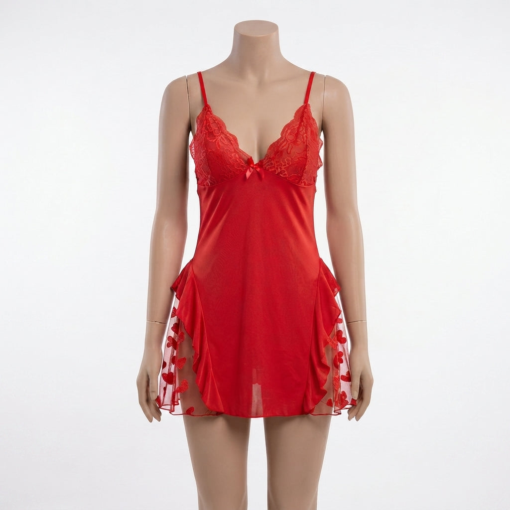 Heart Mesh Ruffle Chemise Nighty (35424)