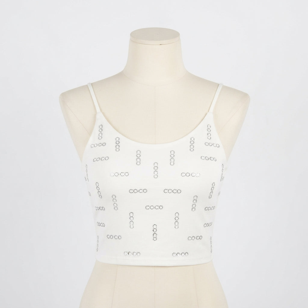 Rhinestone Motif Cami Crop Top (2427)