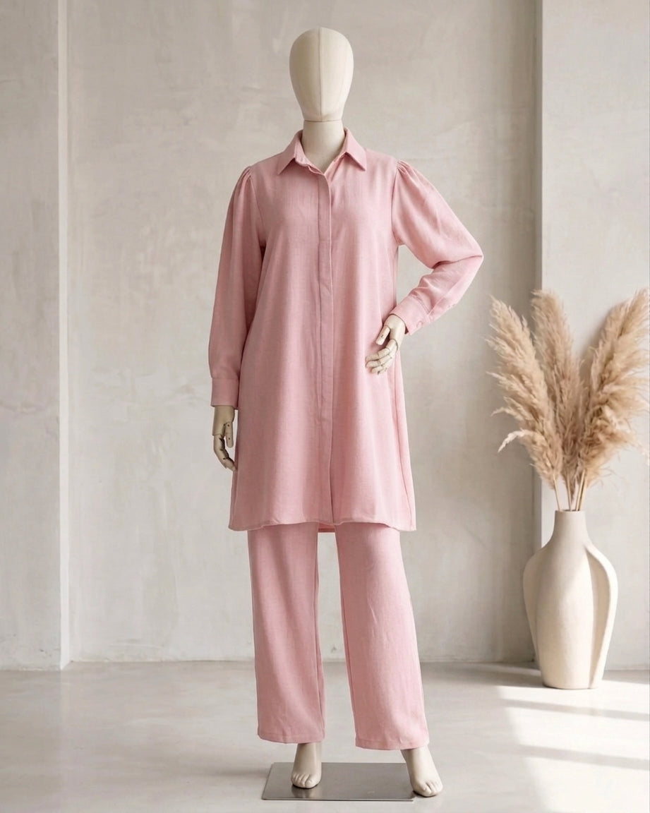 Two-Piece Button-Down Shirt and Trouser Set