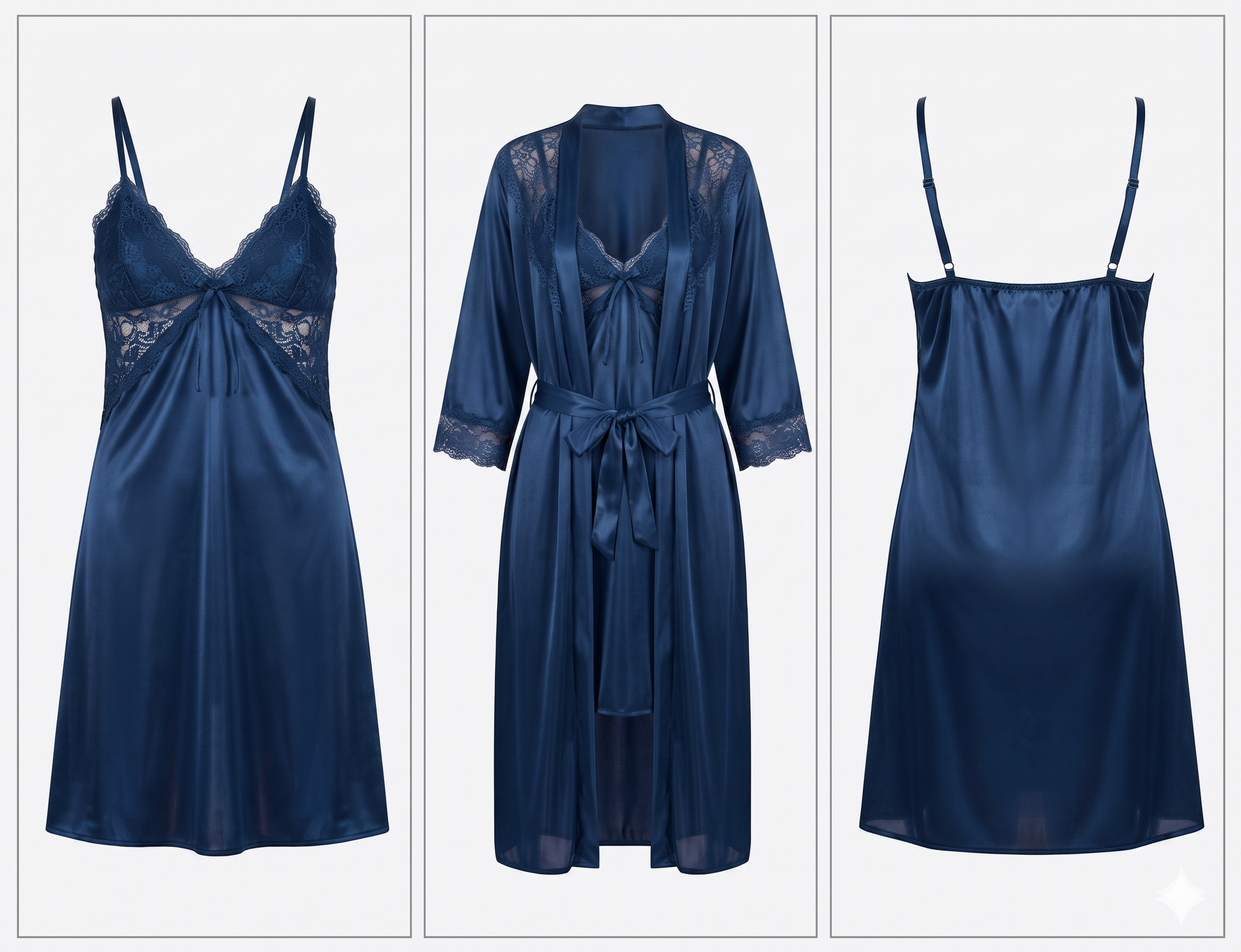 2-Piece Lace-Panel Chemise & Robe Set
