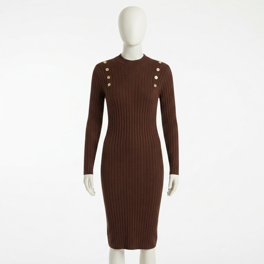 Button Detail Ribbed Midi Dress (BD-03)