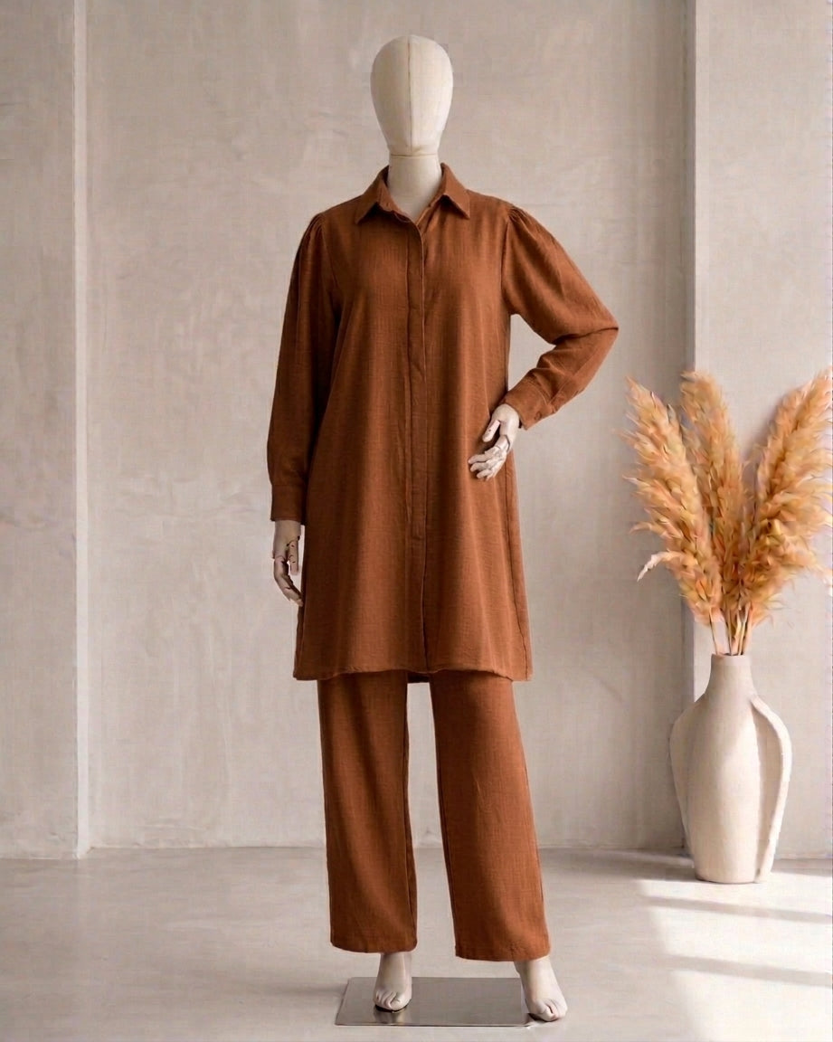 Two-Piece Button-Down Shirt and Trouser Set