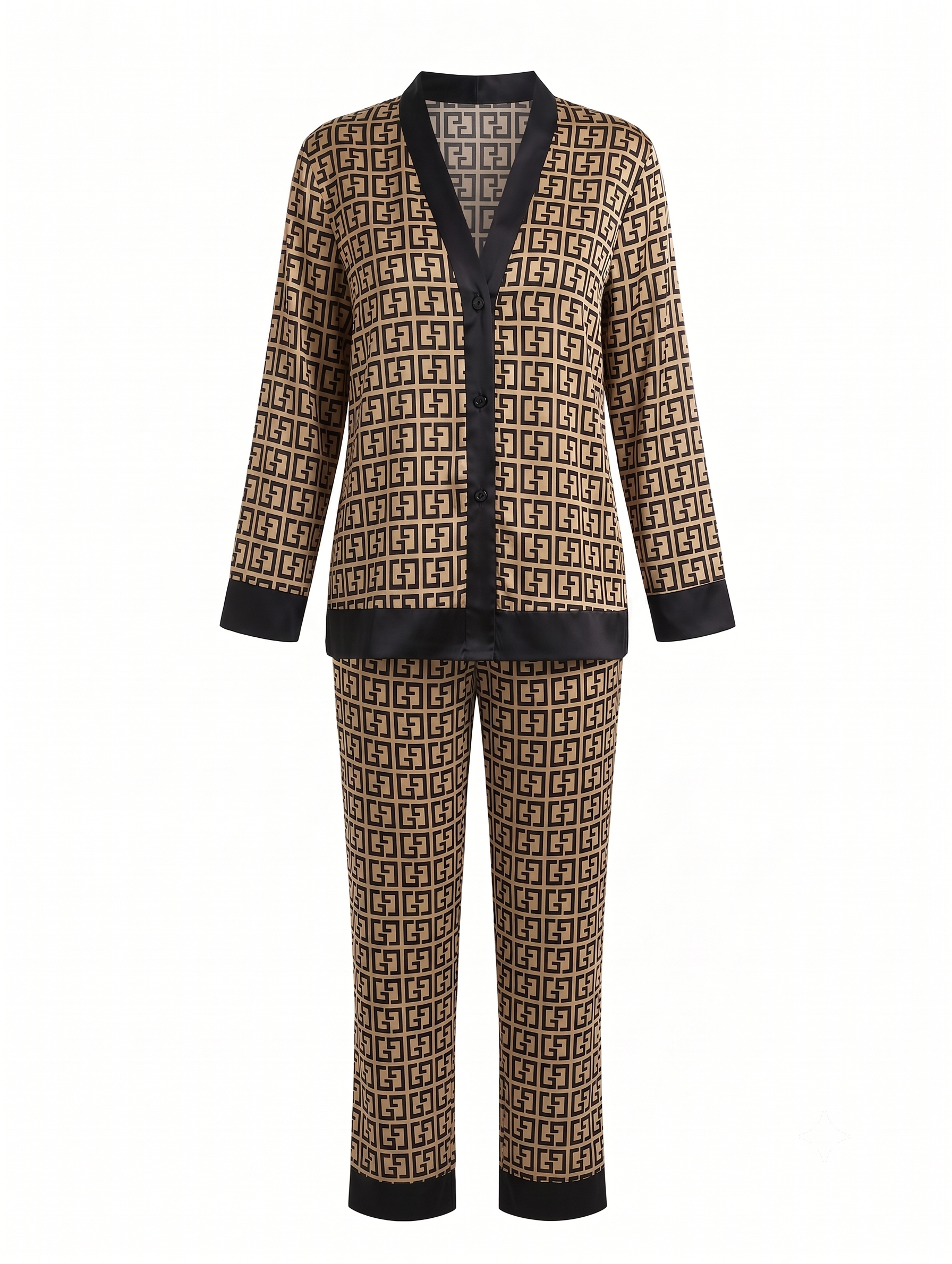 Printed Front Open Silk Night Suit – Full Sleeve