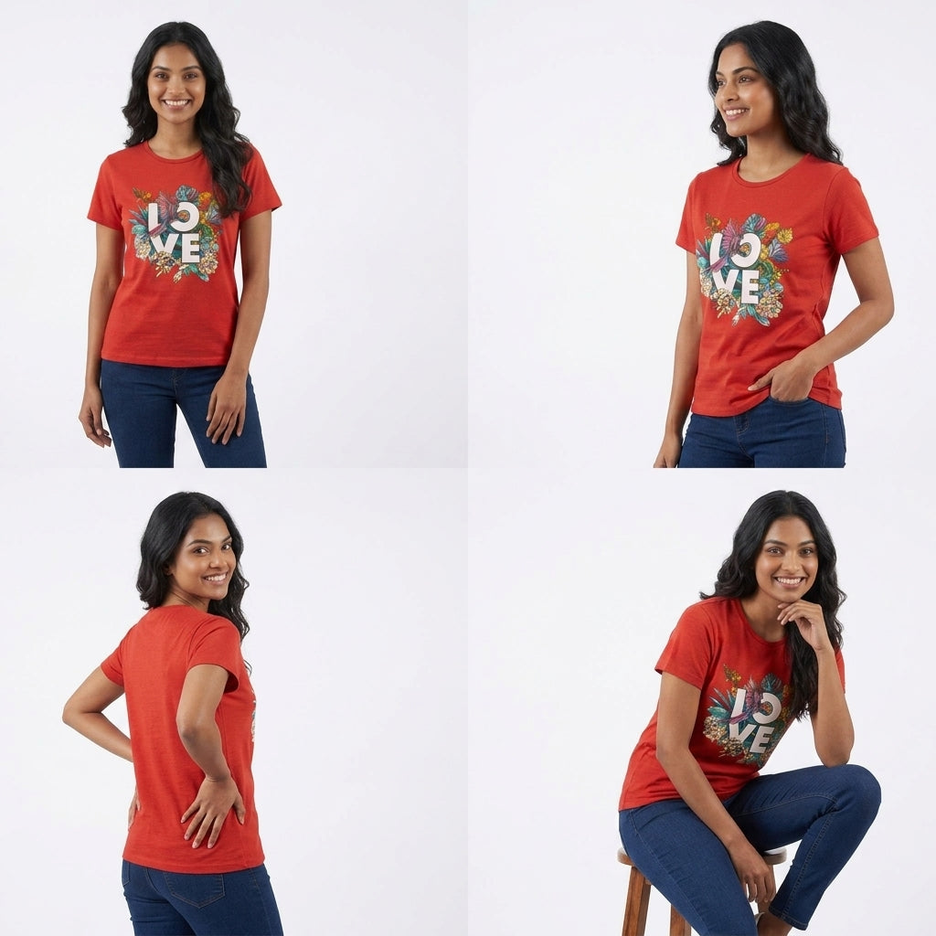 Floral "Love" Print Short-Sleeve Top