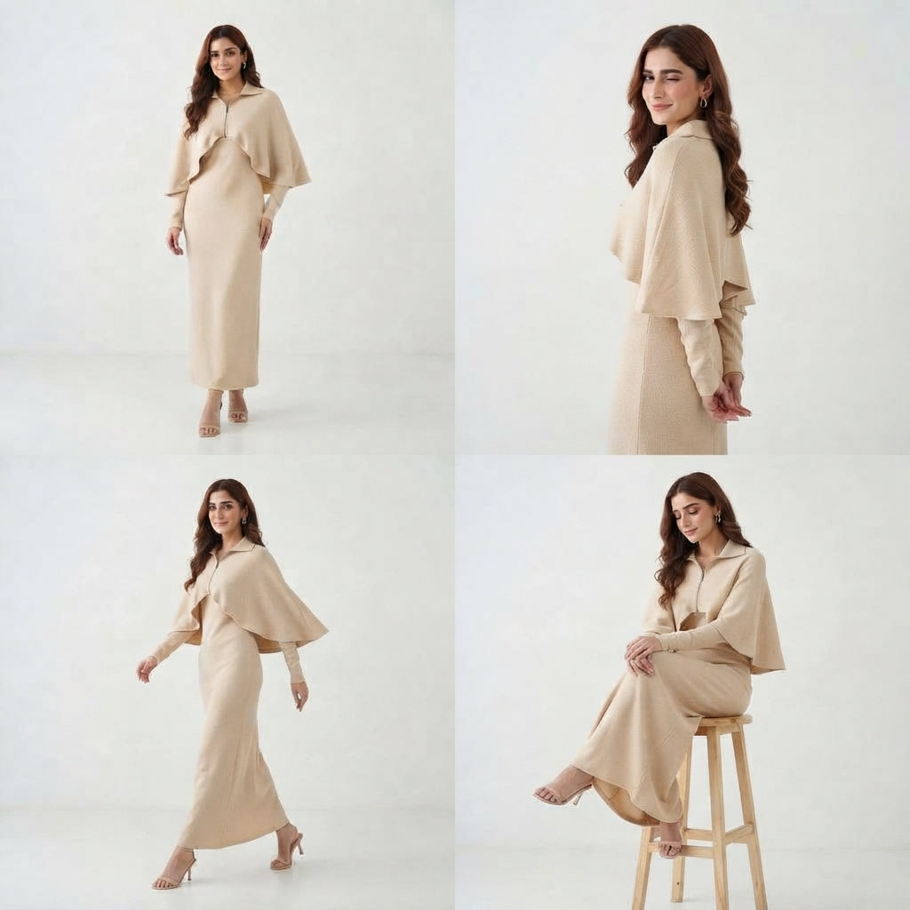 Layered Zip Collared Gown (VG-1719)